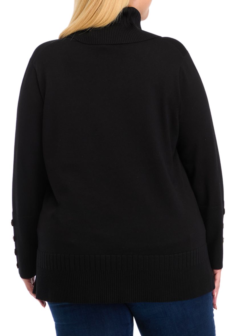 Plus Size Mixed Rib Cowl Neck Tunic Sweater 