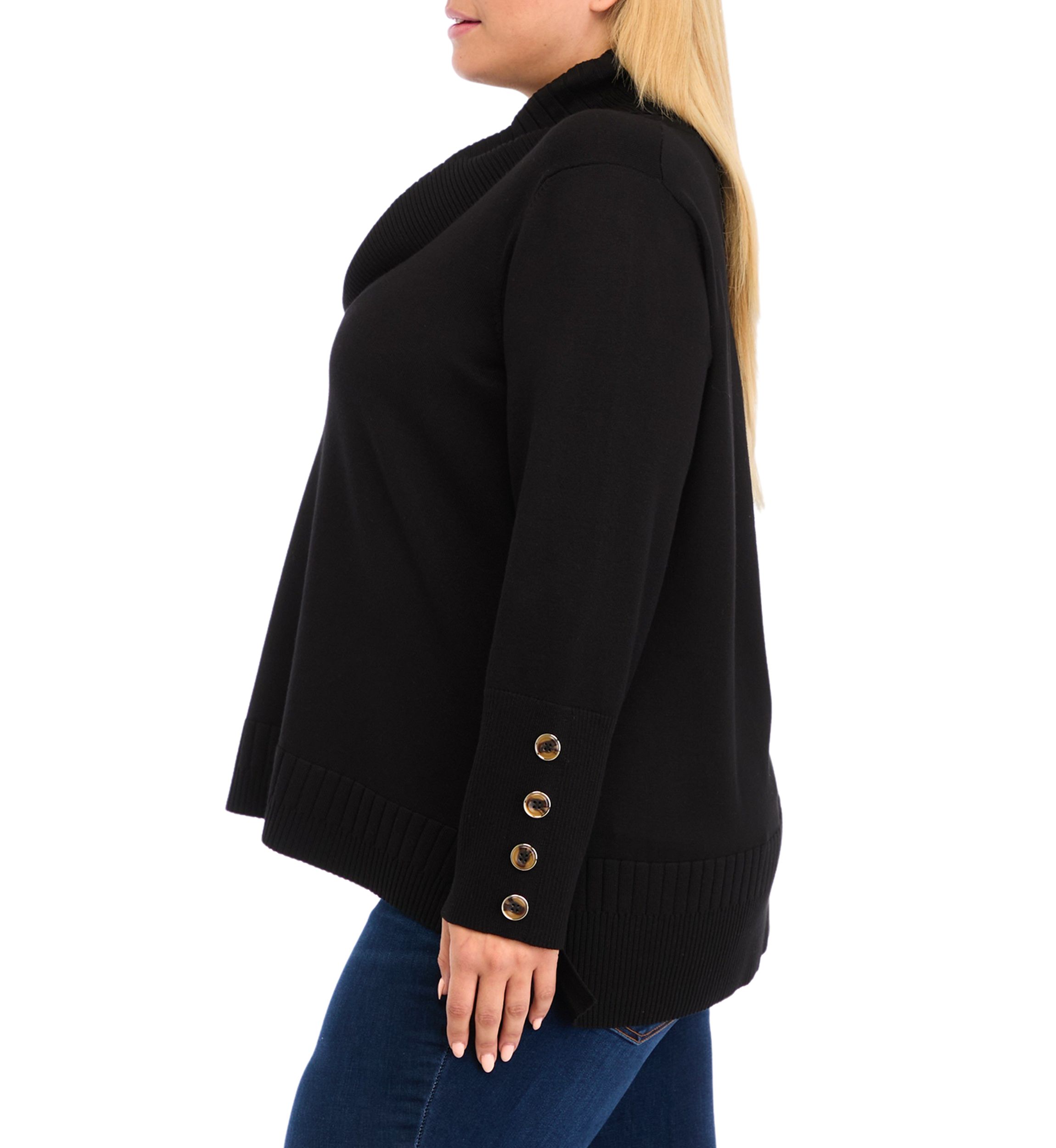 Plus Size Mixed Rib Cowl Neck Tunic Sweater 