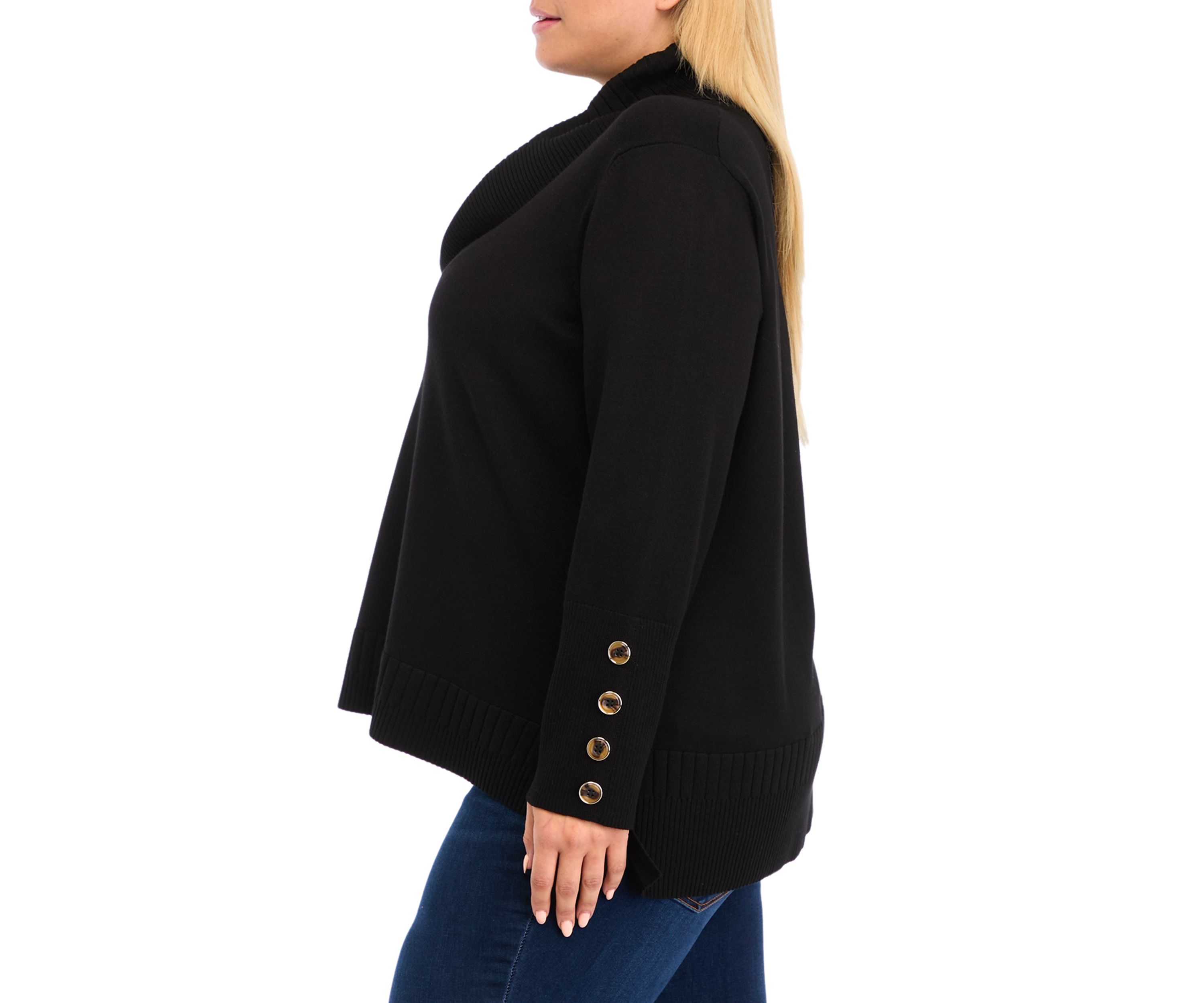 Plus Size Mixed Rib Cowl Neck Tunic Sweater 