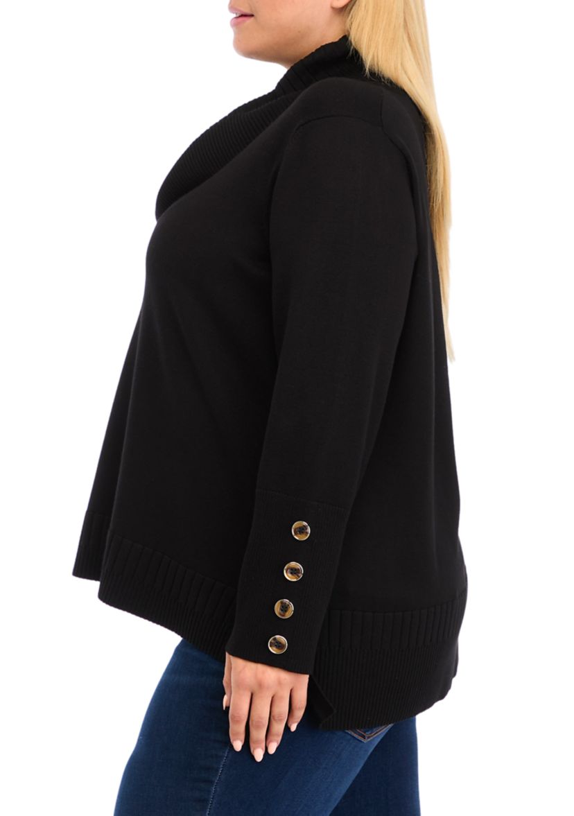 Plus Size Mixed Rib Cowl Neck Tunic Sweater 