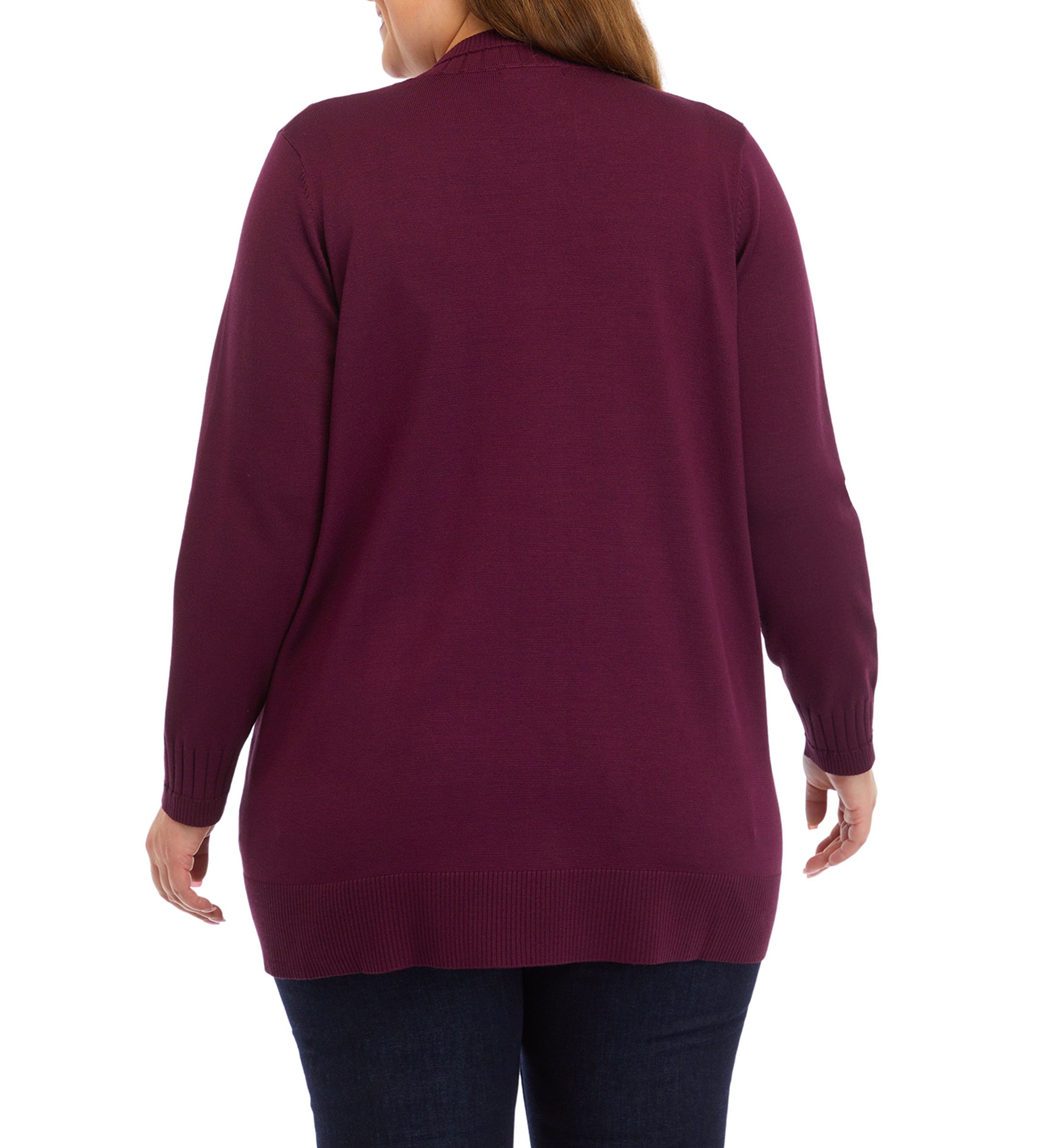 Plus Size Solid Rib Trim Open Cardigan 