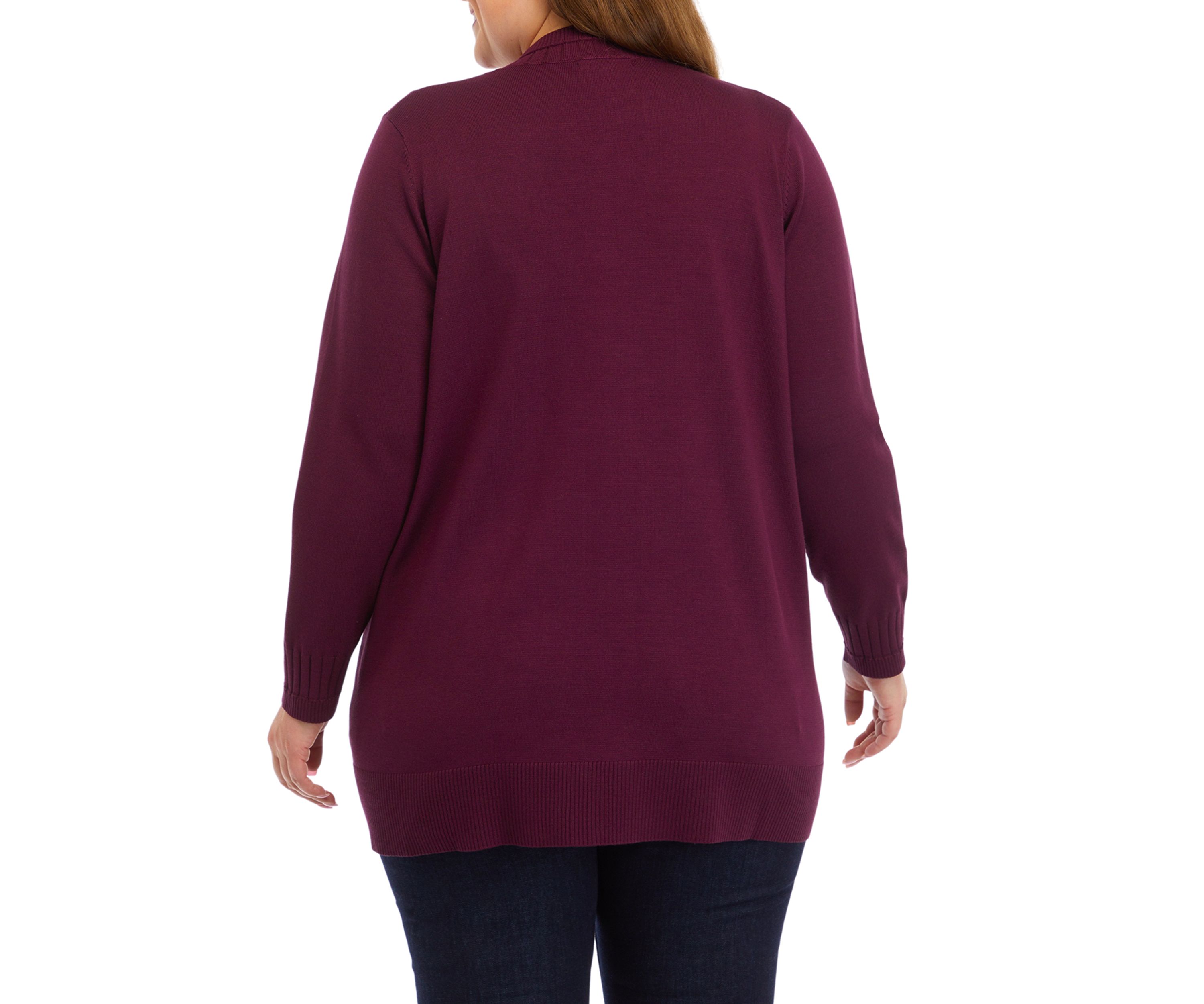Plus Size Solid Rib Trim Open Cardigan 