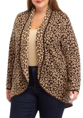 cable & gauge Women's Plus Size Animal Print Shawl Collar Cardigan, 2X -  0635762785225