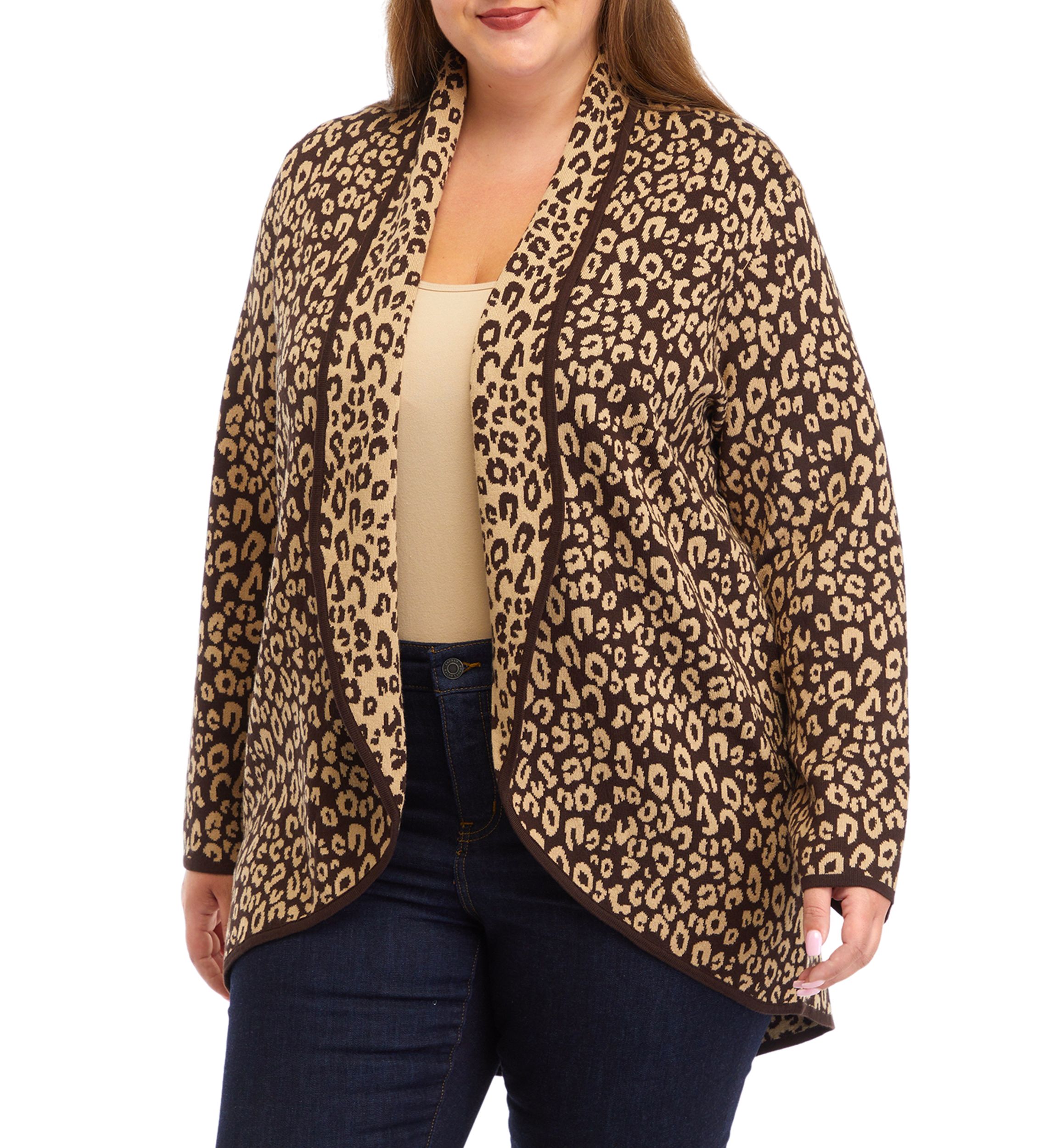 Plus Size Animal Print Shawl Collar Cardigan 