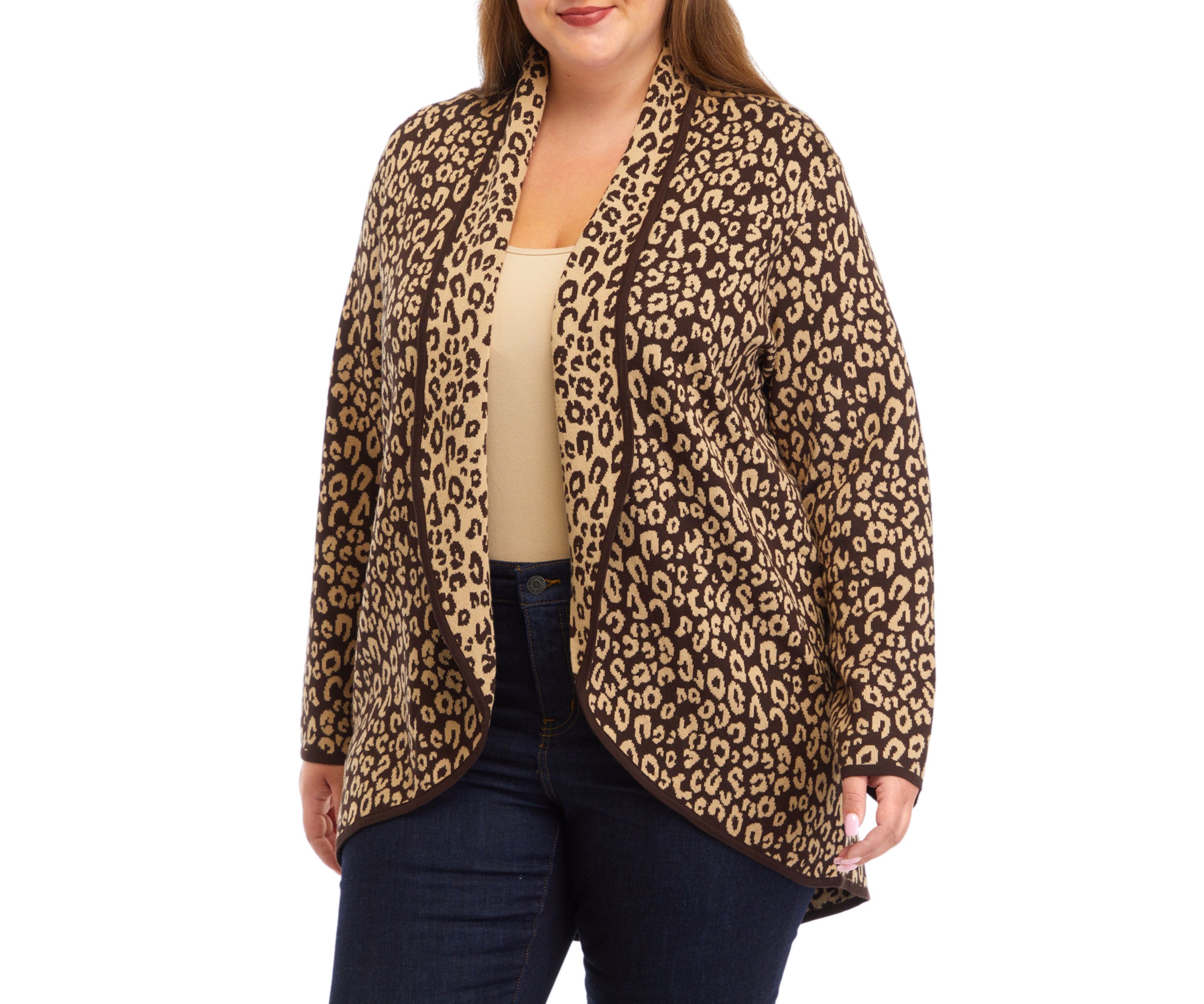 Plus Size Animal Print Shawl Collar Cardigan 