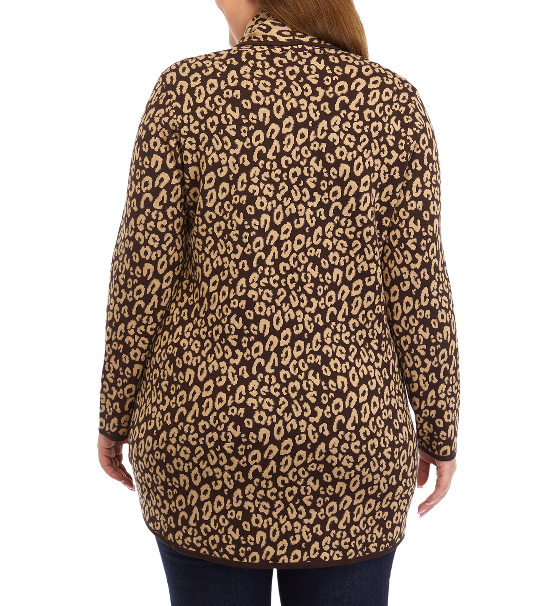 Plus Size Animal Print Shawl Collar Cardigan 