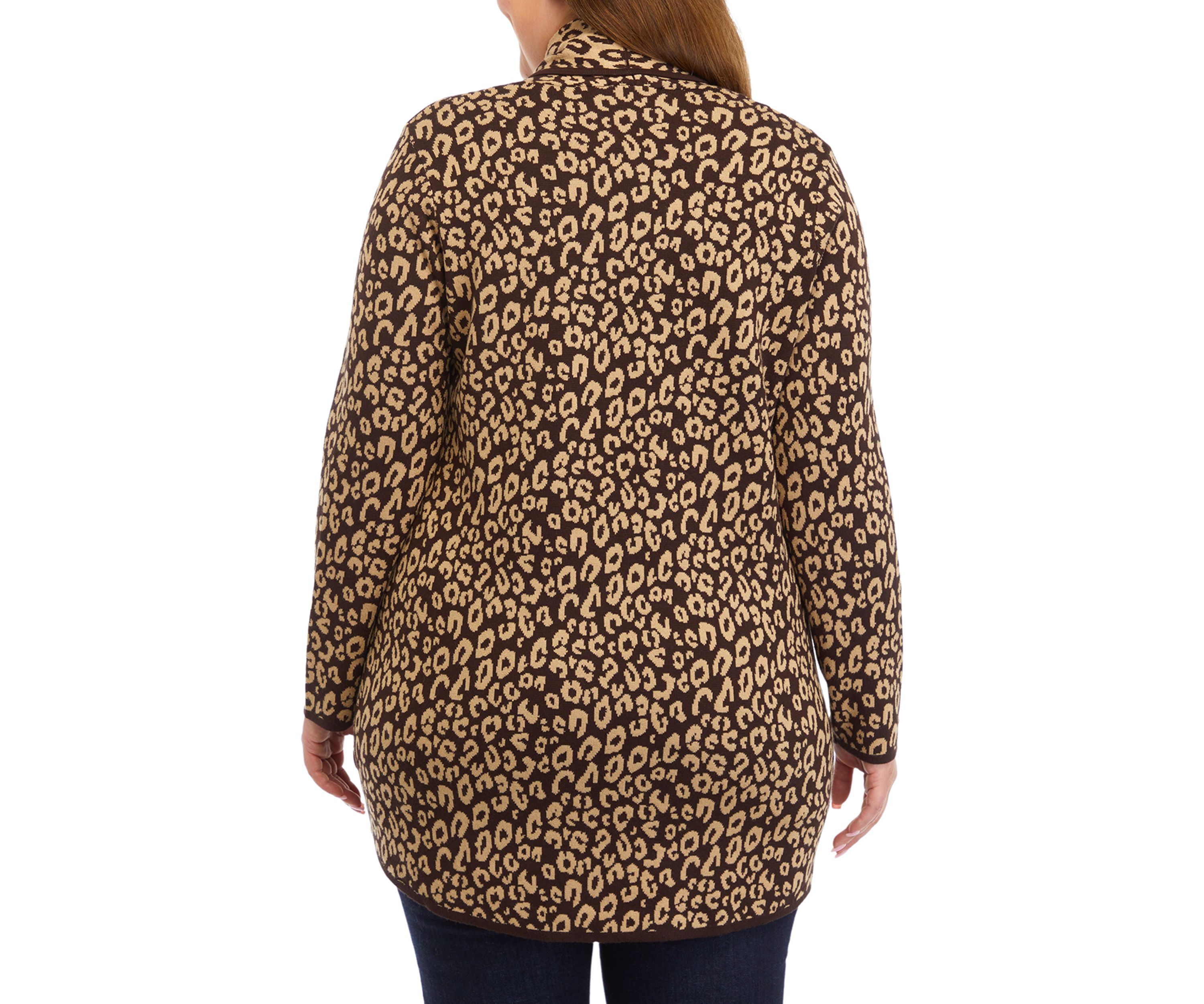 Plus Size Animal Print Shawl Collar Cardigan 
