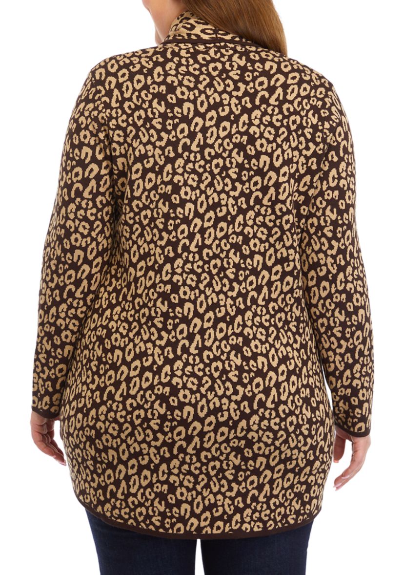 Plus Size Animal Print Shawl Collar Cardigan 
