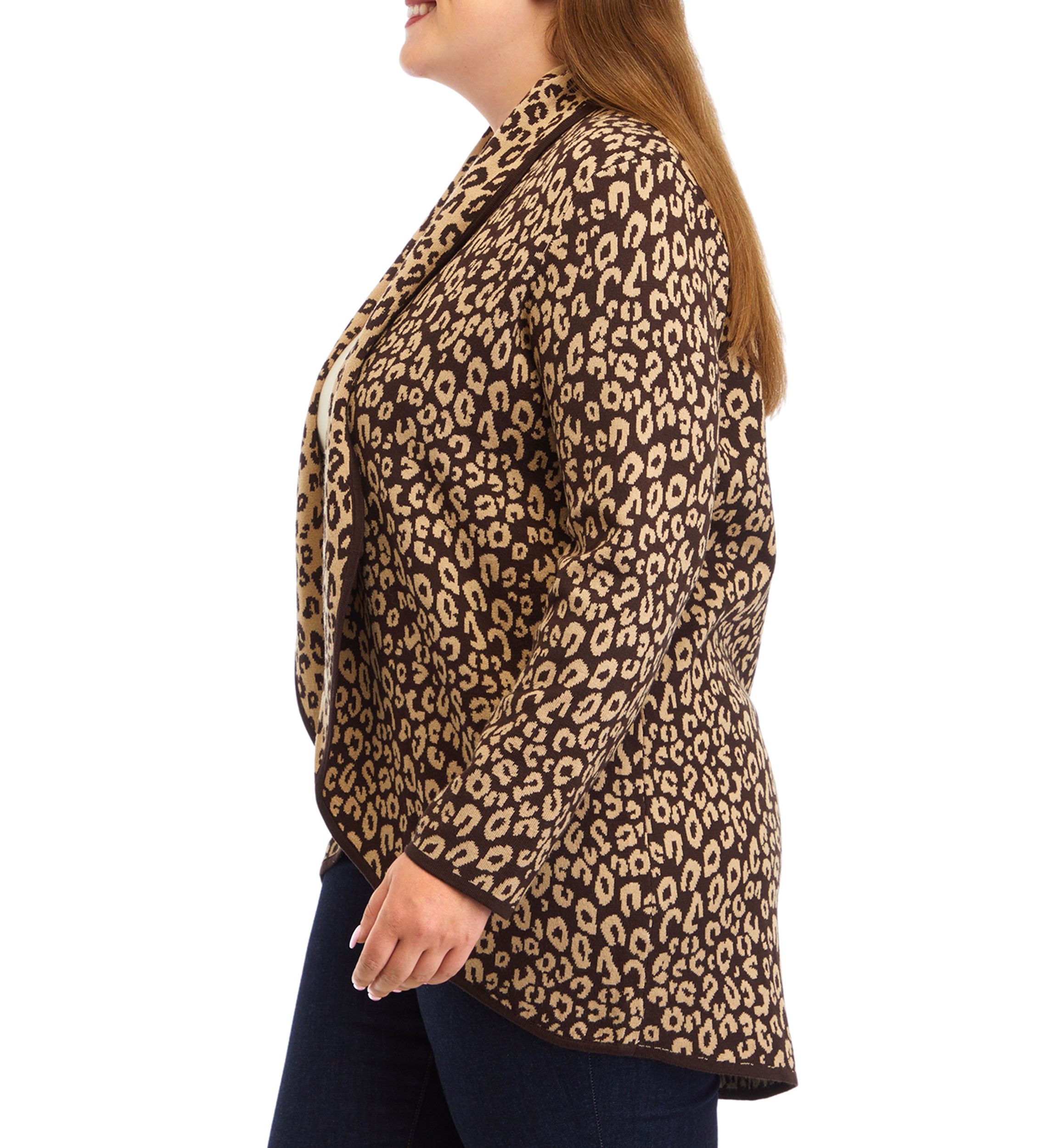 Plus Size Animal Print Shawl Collar Cardigan 