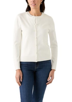 cable & gauge Women's Petite Novelty Button Cardigan, White -  0635762624777
