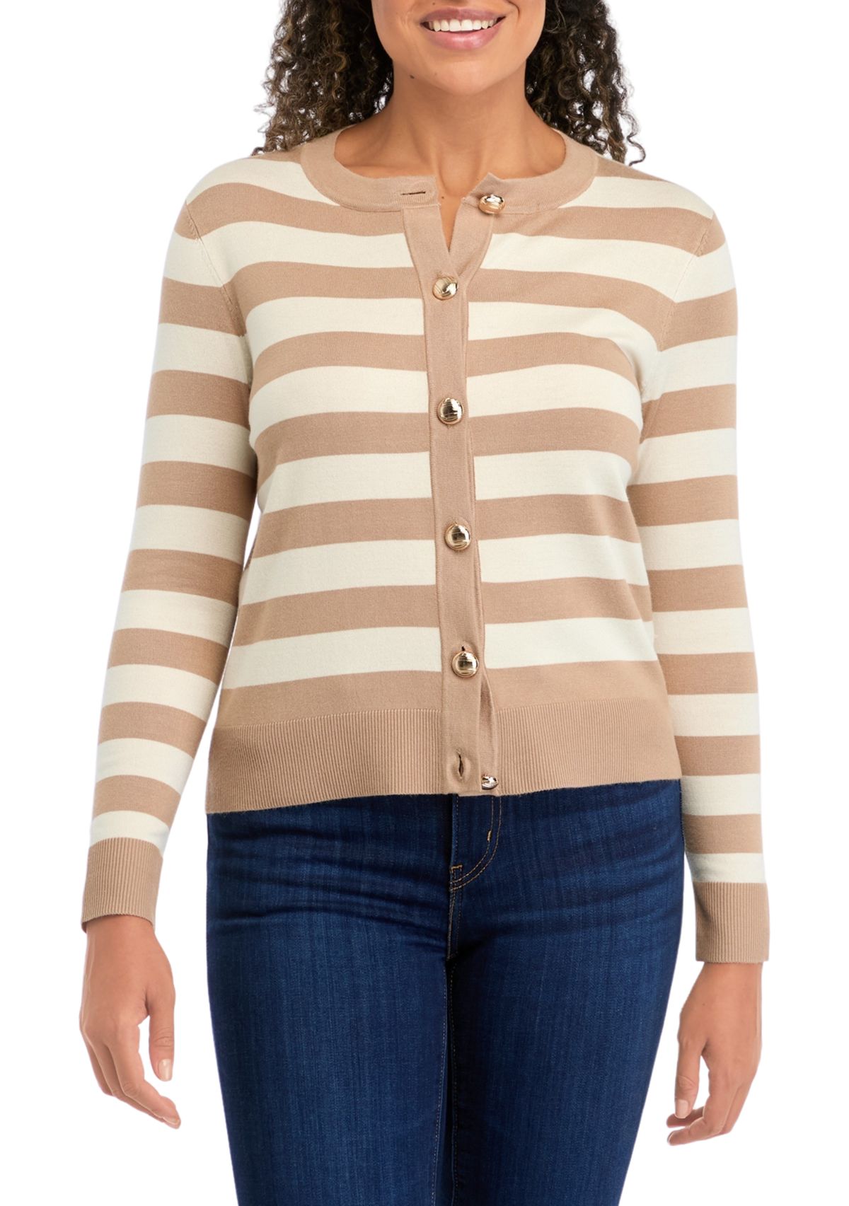 Petite Striped Cropped Cardigan