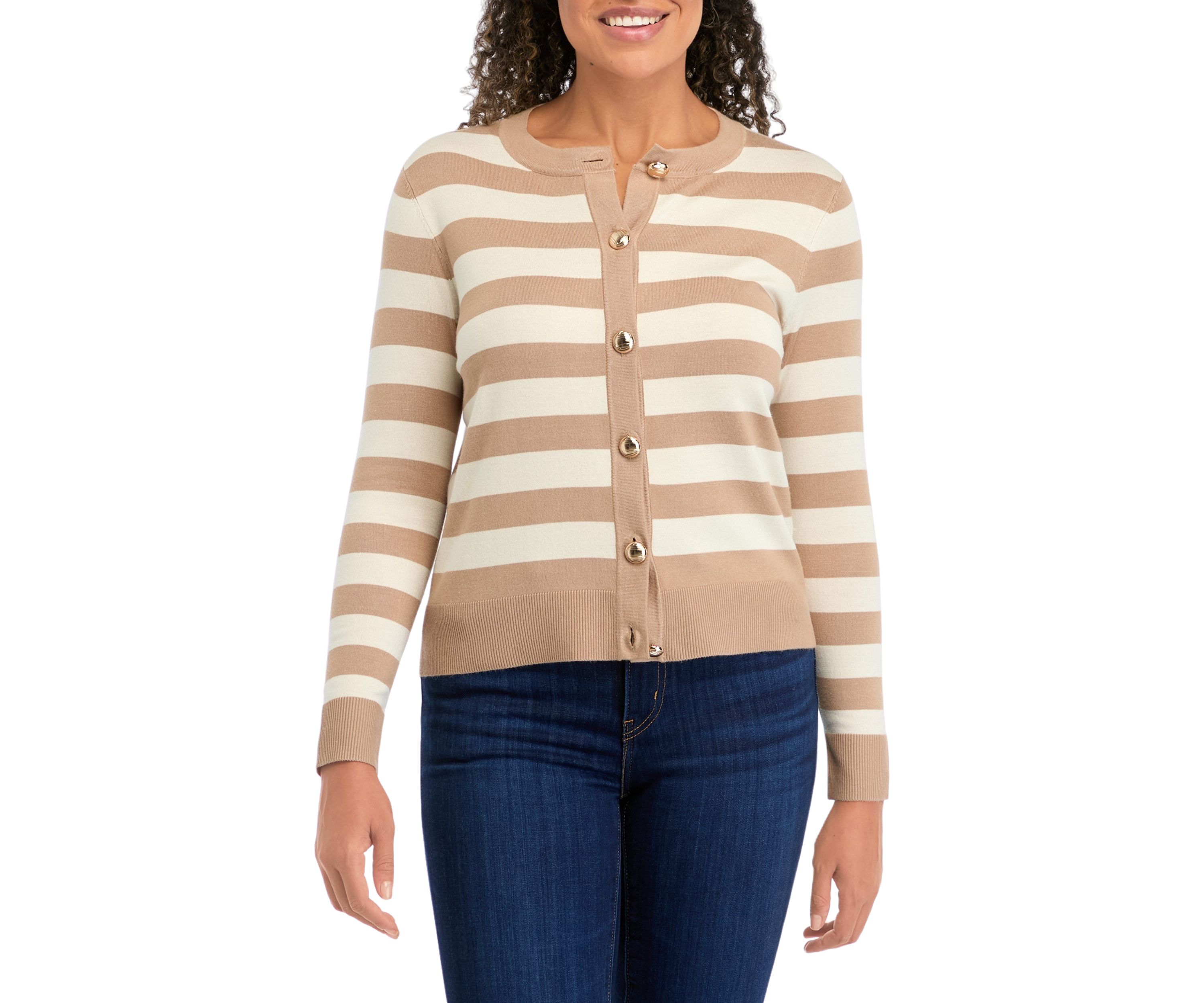 Petite Striped Cropped Cardigan