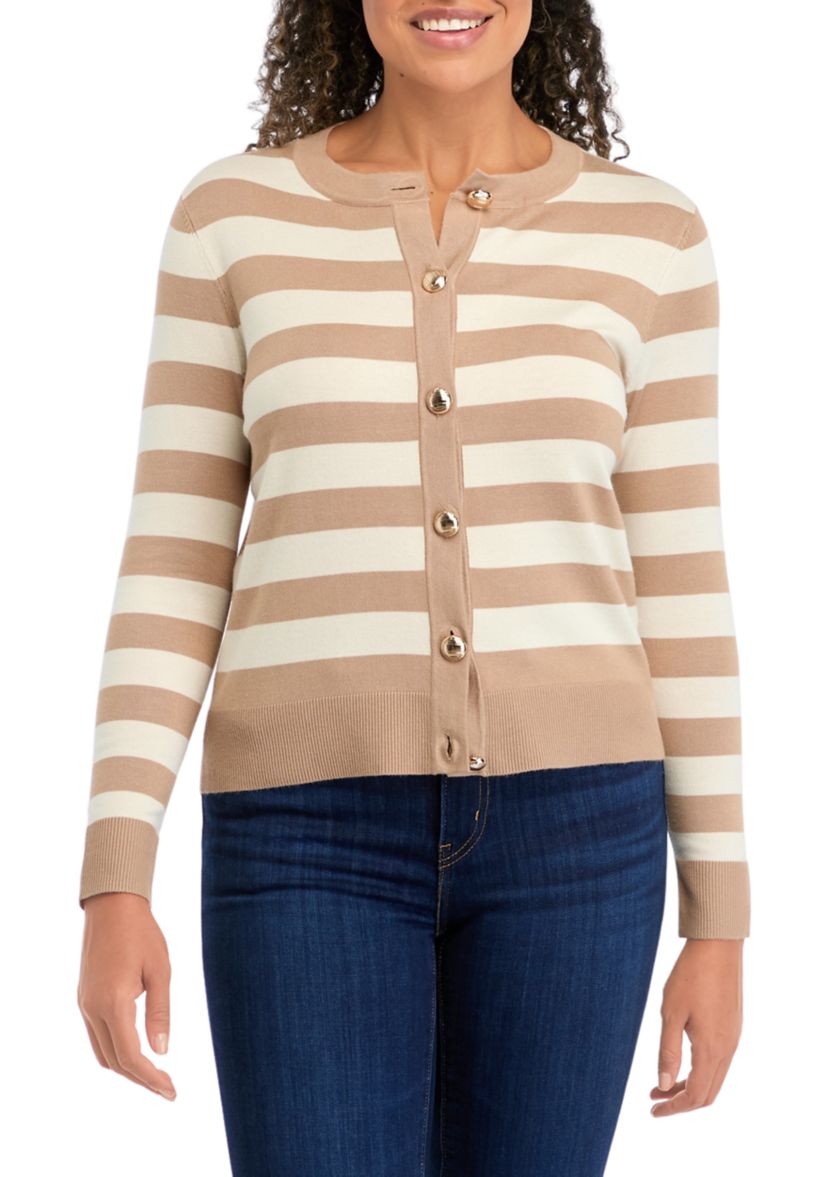 Petite Striped Cropped Cardigan