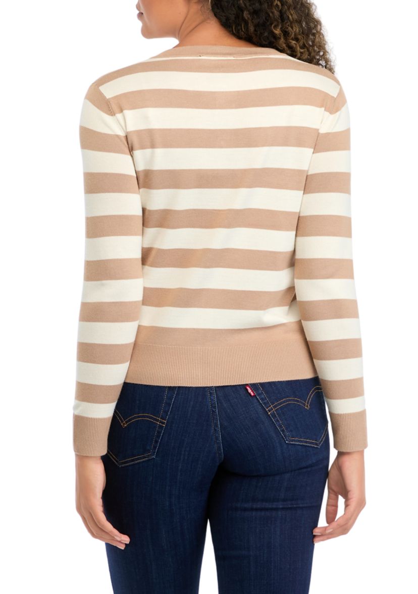Petite Striped Cropped Cardigan