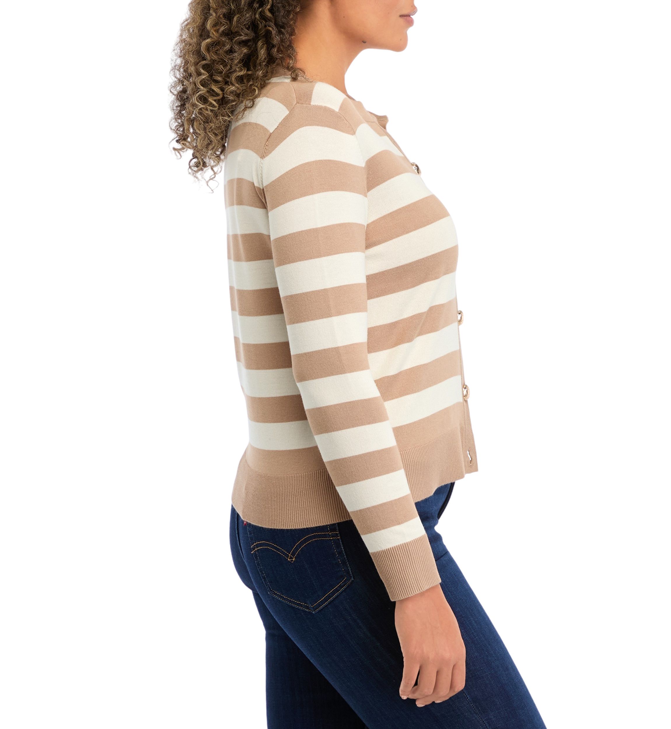 Petite Striped Cropped Cardigan
