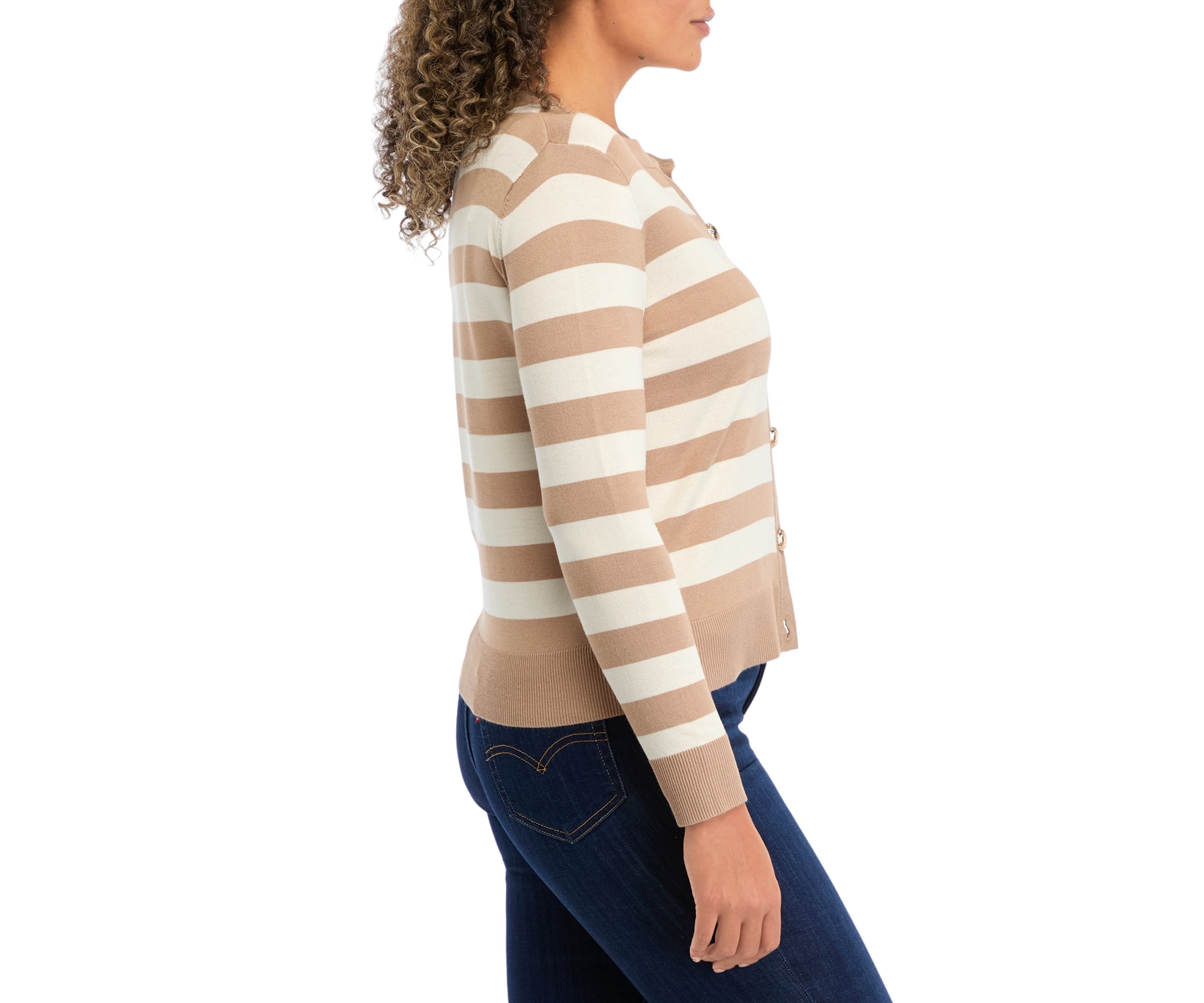 Petite Striped Cropped Cardigan