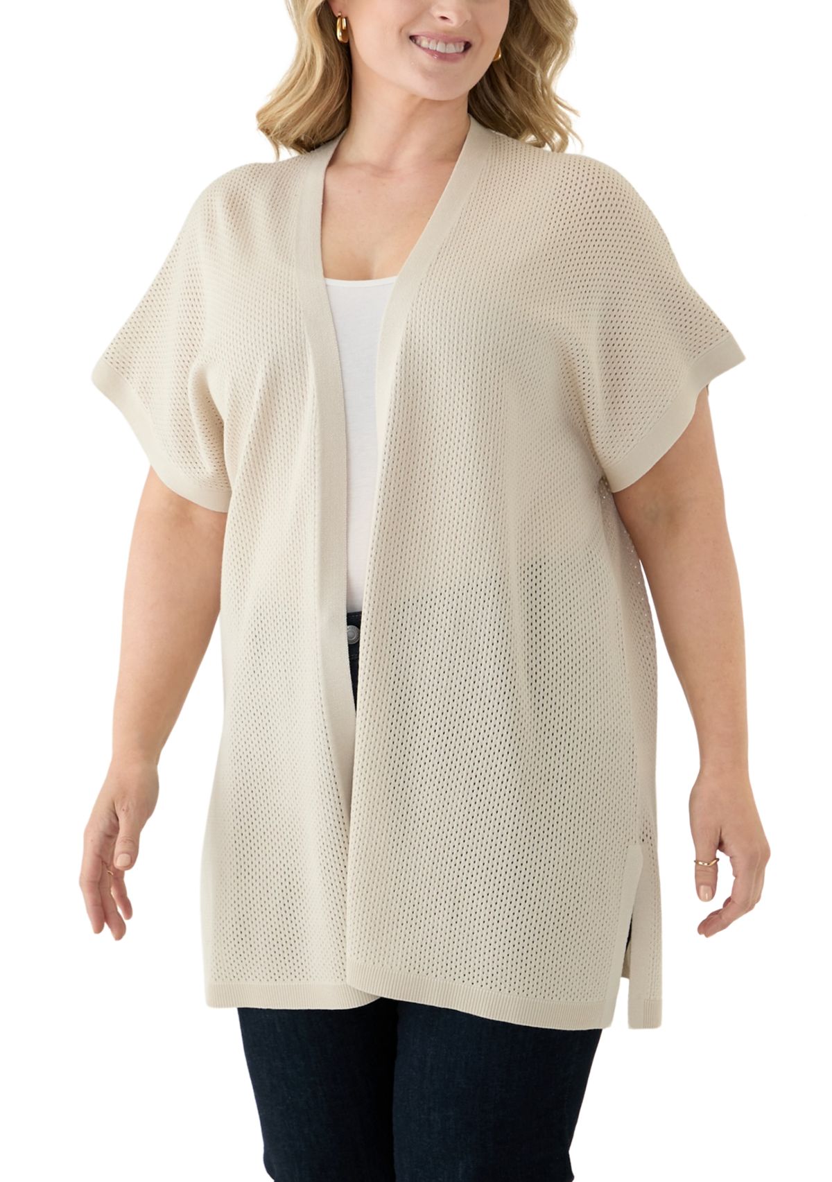 Plus Size Short Sleeve Mesh Flyaway Cardigan 