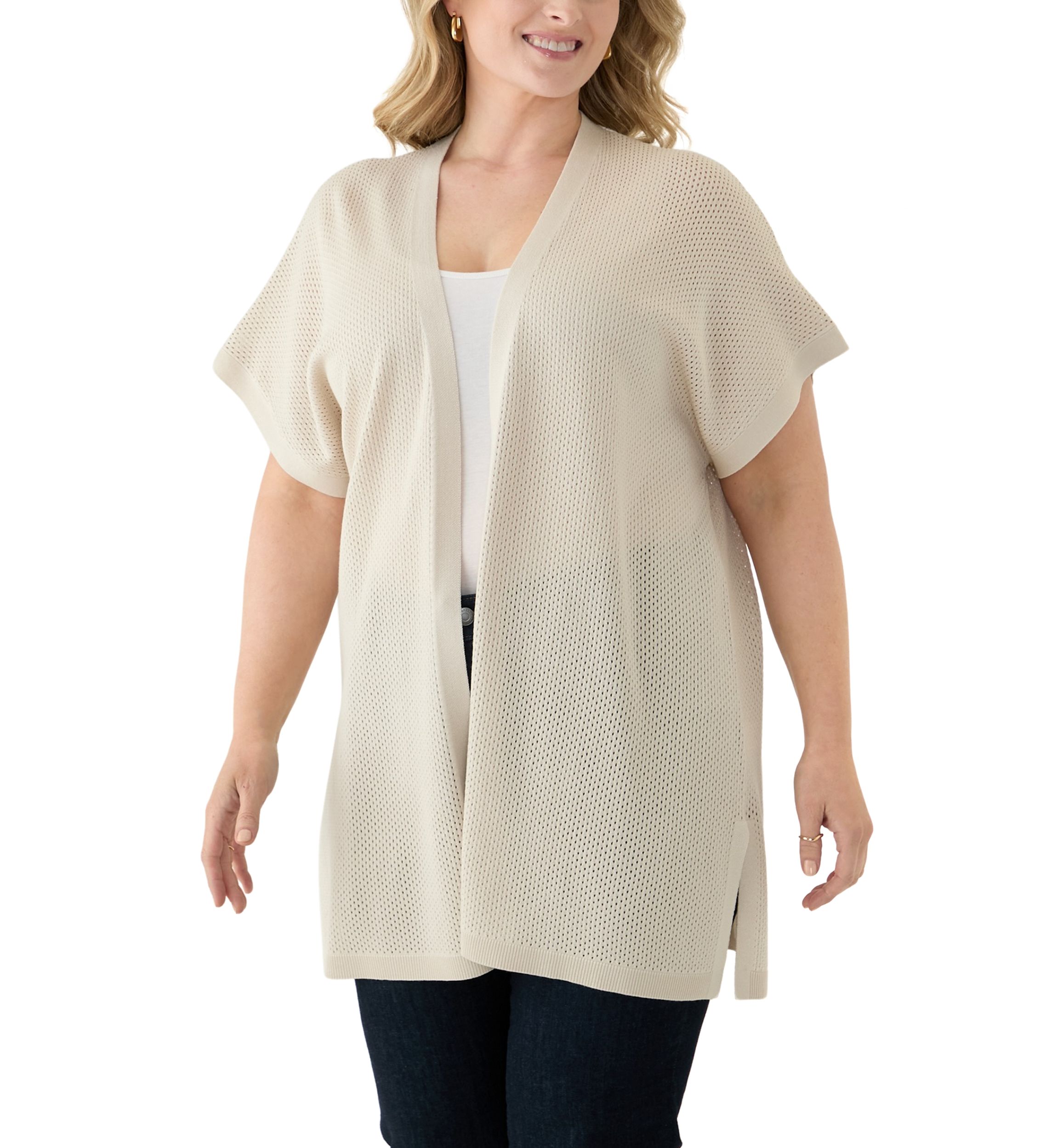 Plus Size Short Sleeve Mesh Flyaway Cardigan 