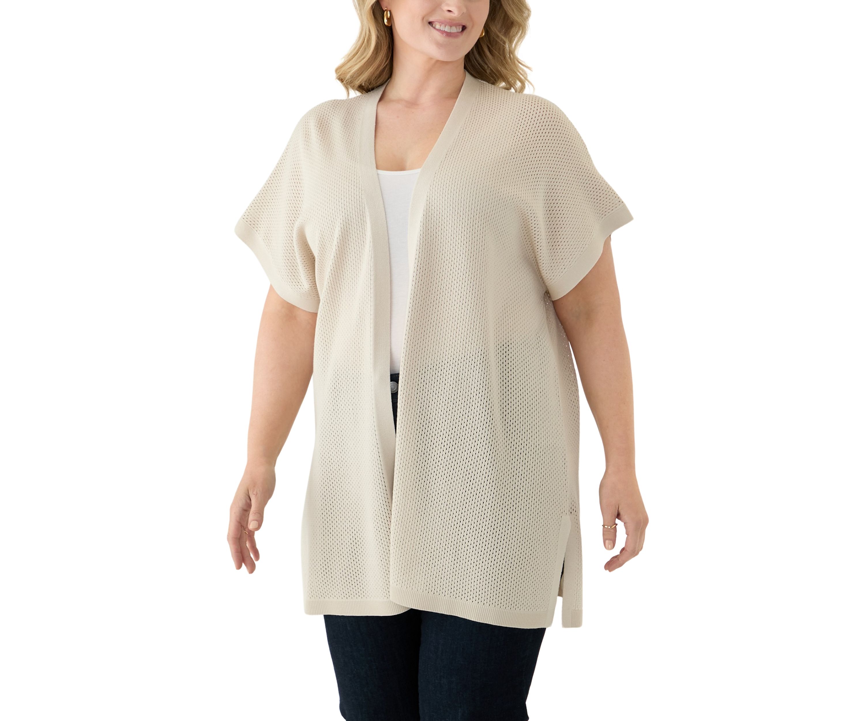 Plus Size Short Sleeve Mesh Flyaway Cardigan 