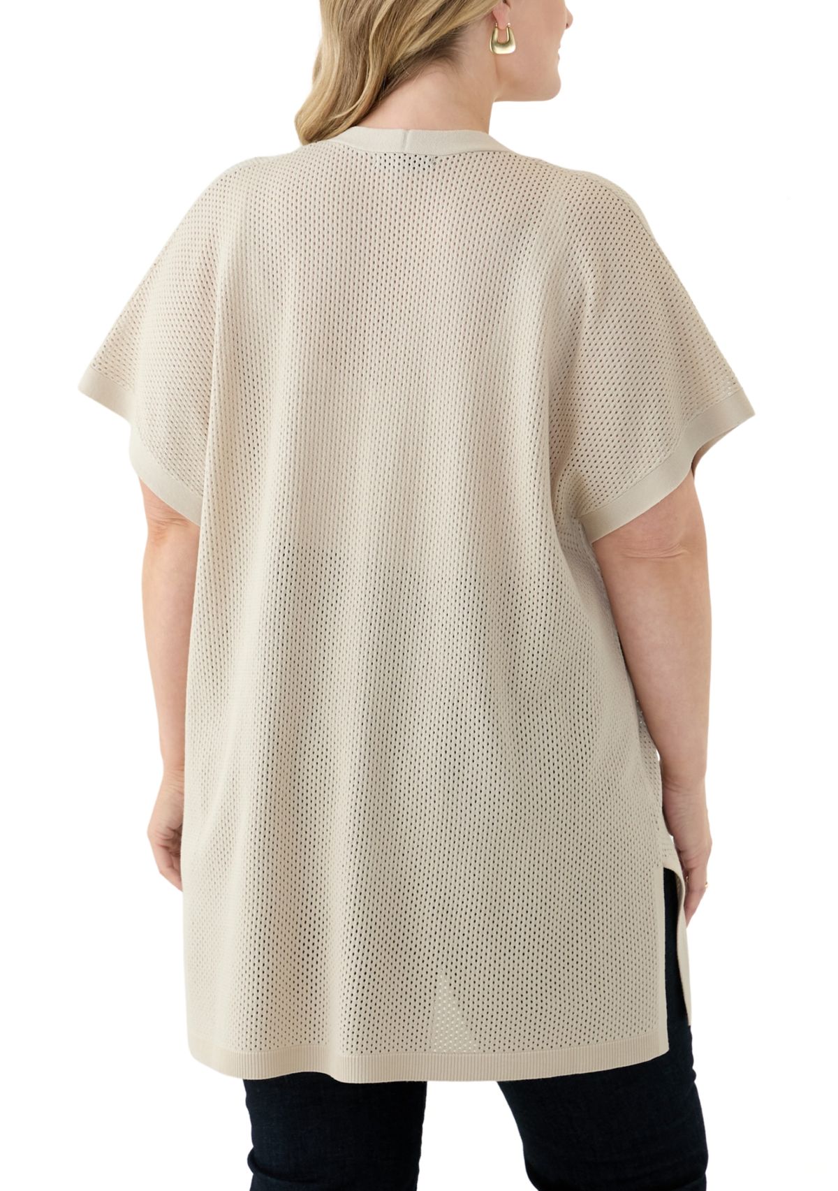 Plus Size Short Sleeve Mesh Flyaway Cardigan 