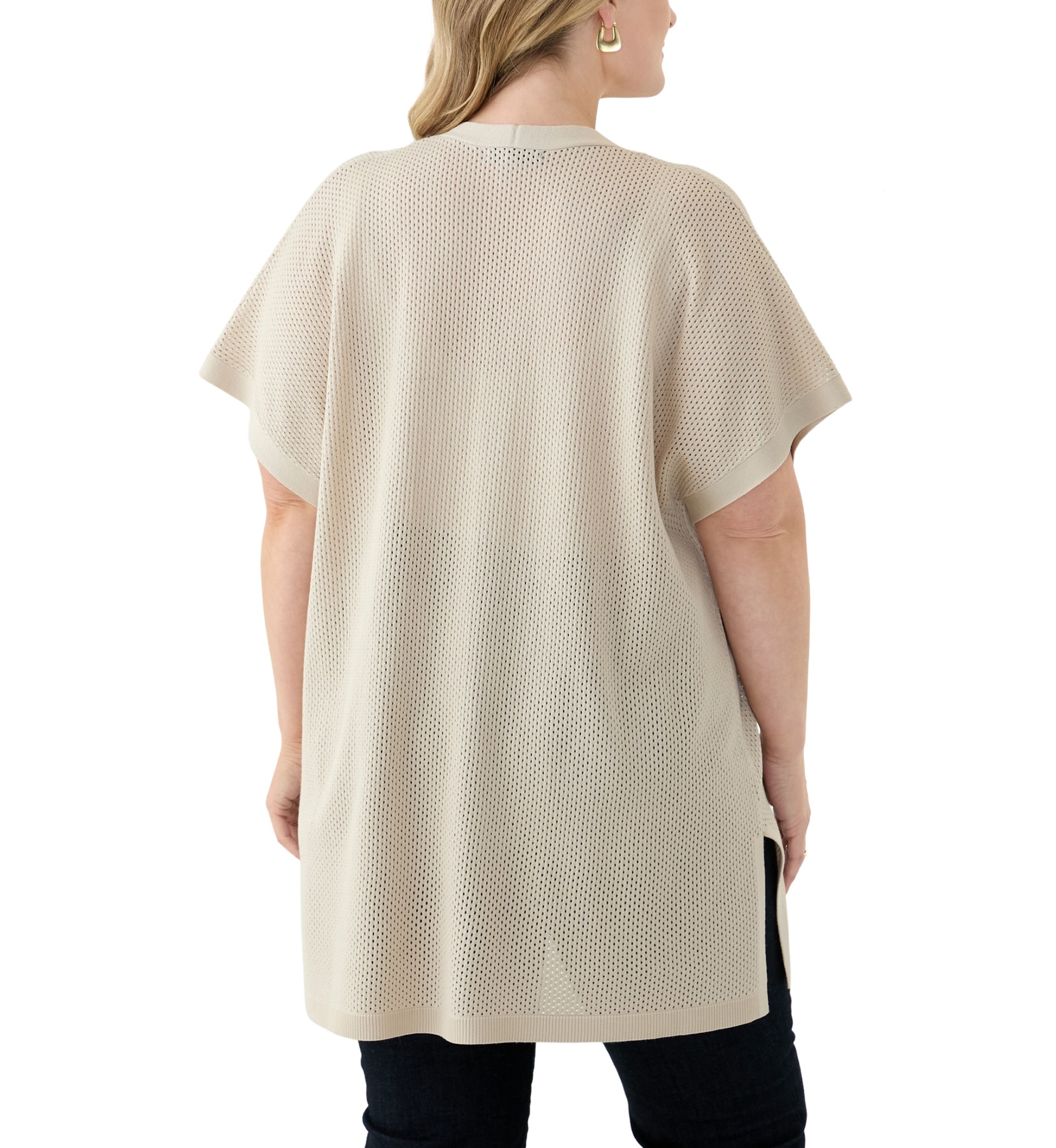 Plus Size Short Sleeve Mesh Flyaway Cardigan 