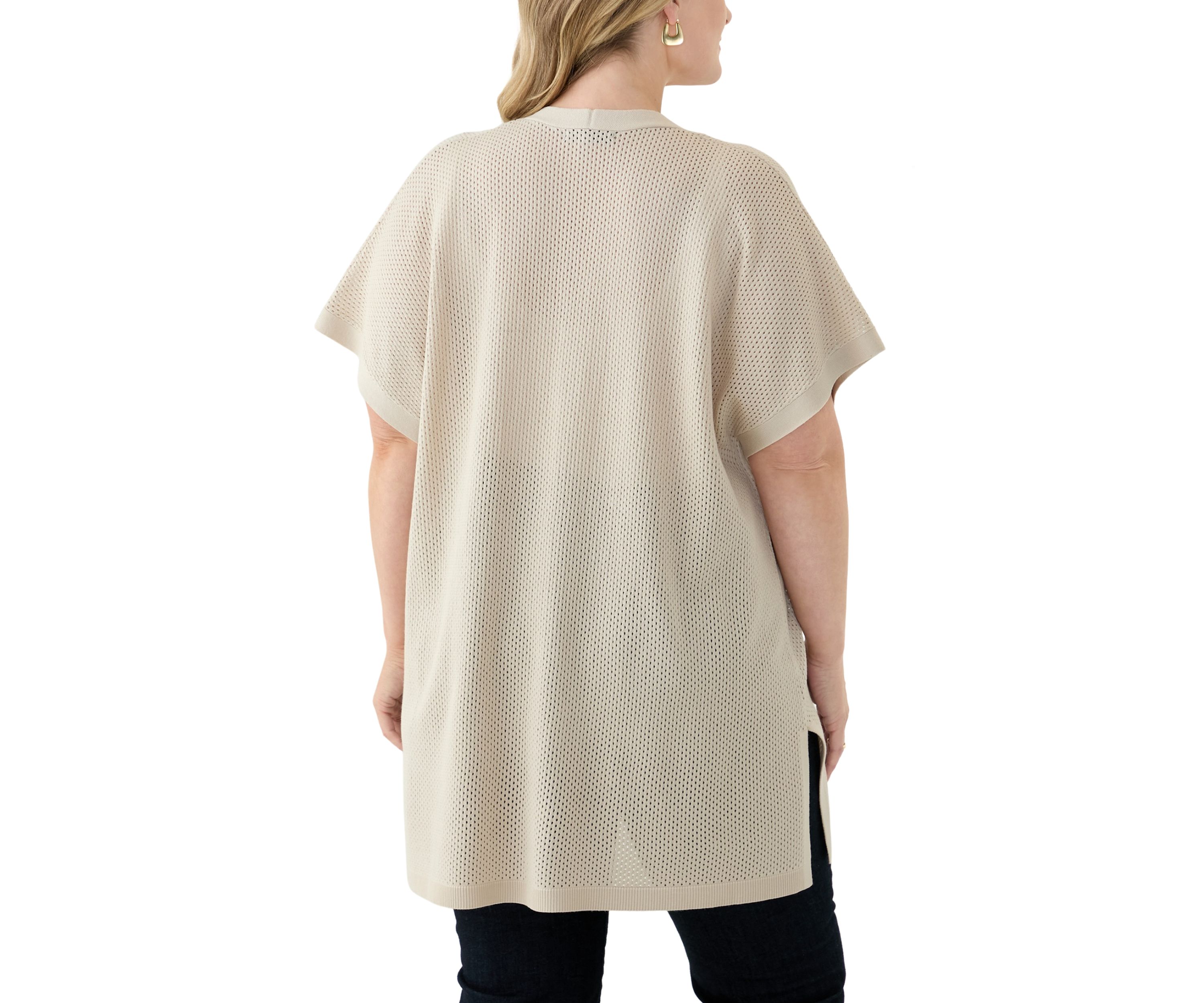 Plus Size Short Sleeve Mesh Flyaway Cardigan 