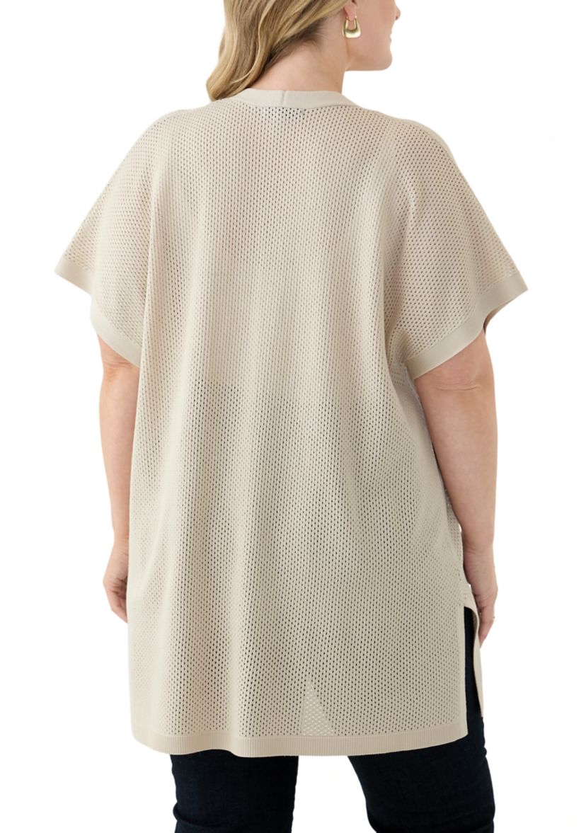 Plus Size Short Sleeve Mesh Flyaway Cardigan 
