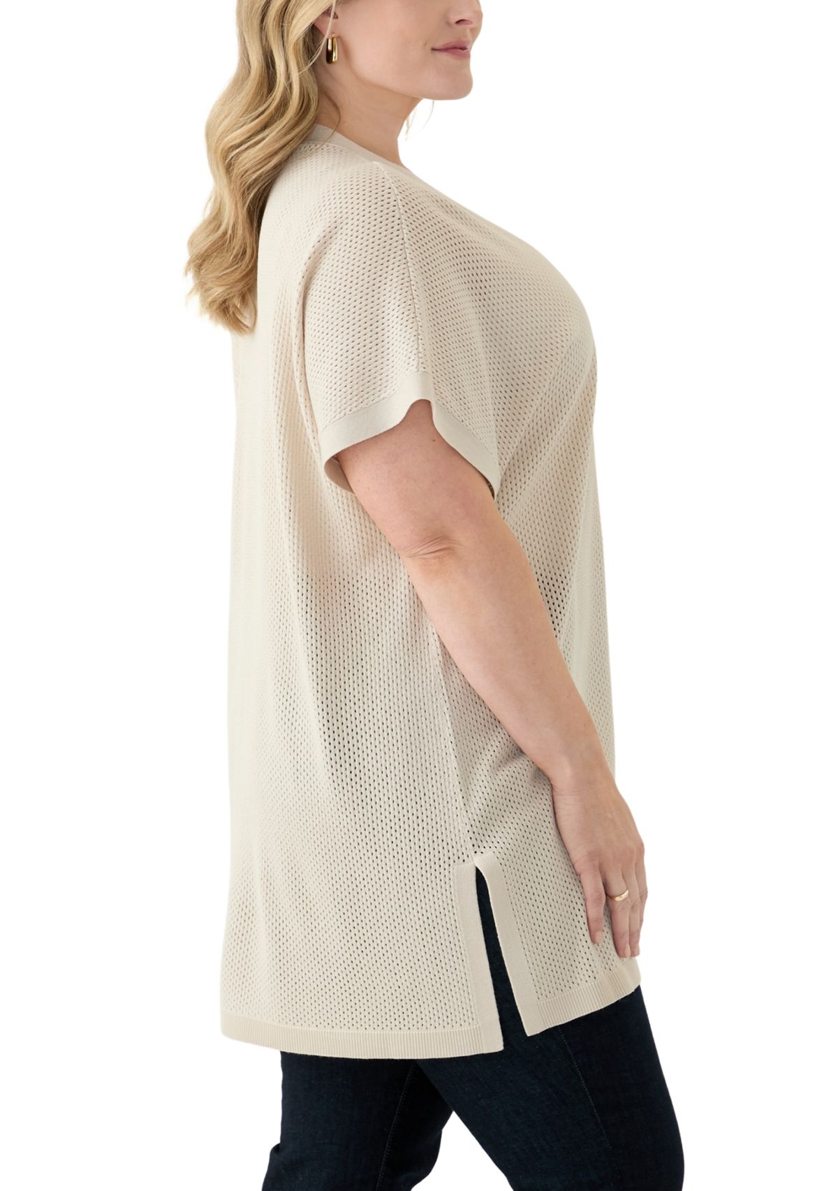 Plus Size Short Sleeve Mesh Flyaway Cardigan 