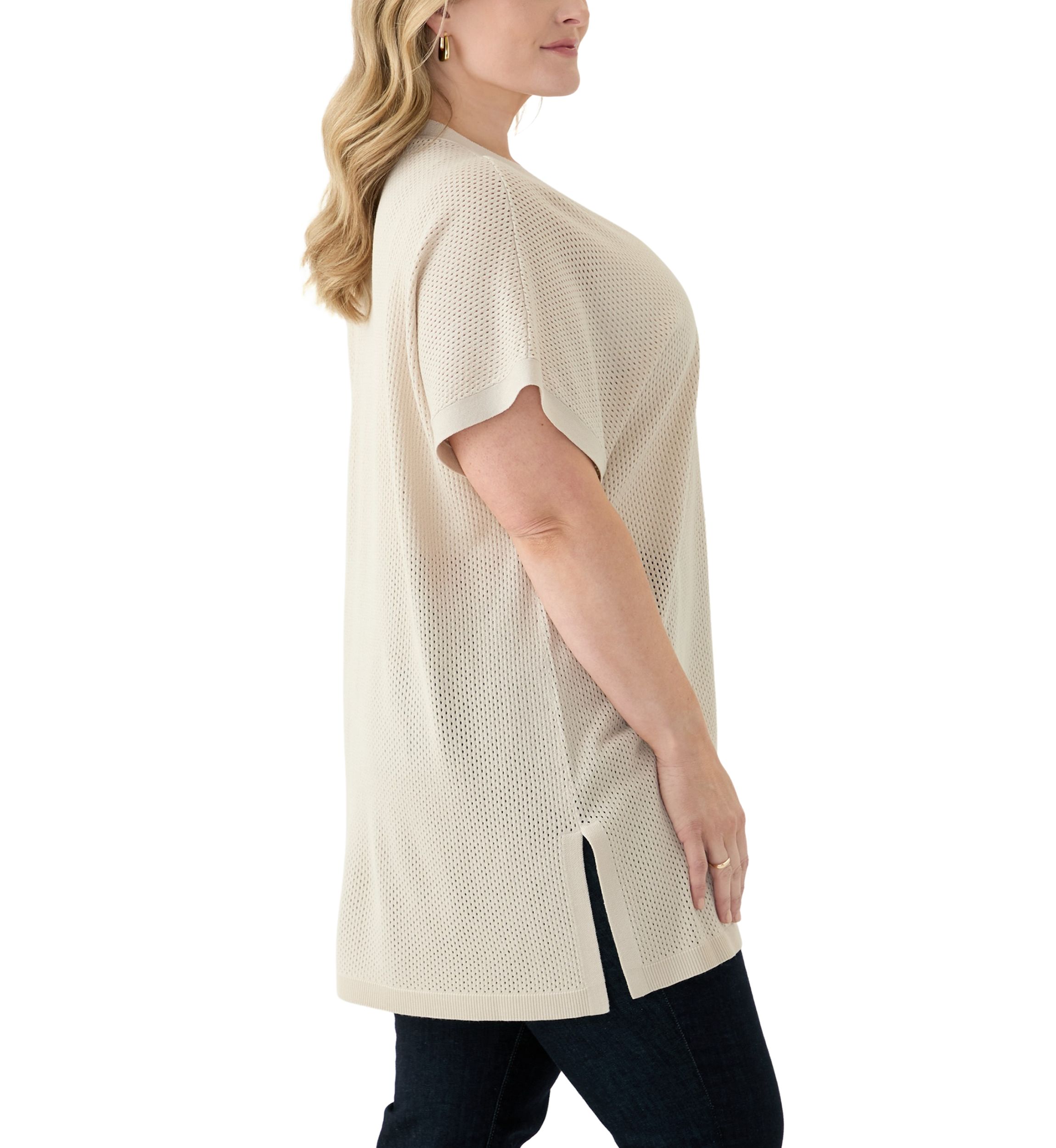 Plus Size Short Sleeve Mesh Flyaway Cardigan 