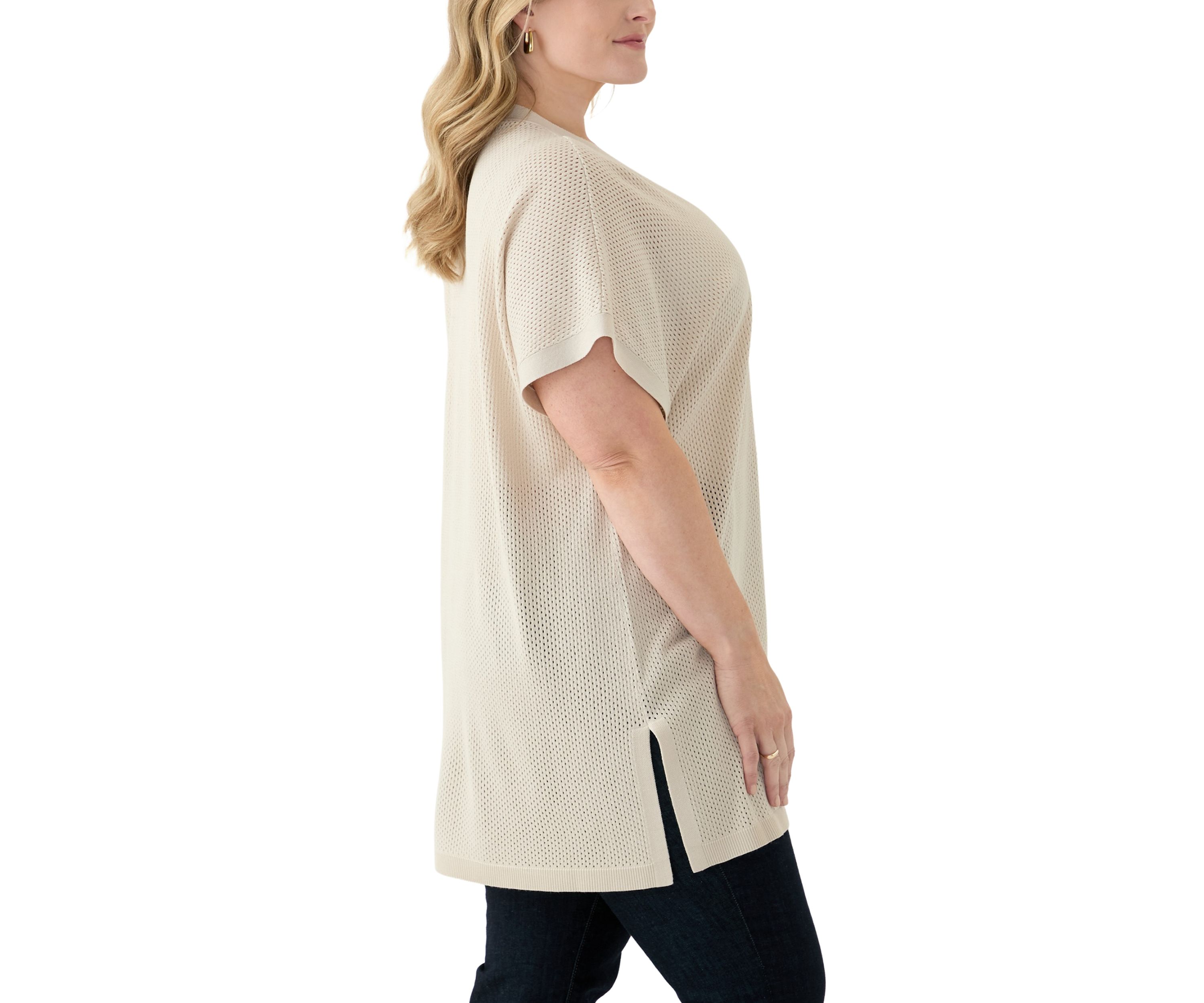 Plus Size Short Sleeve Mesh Flyaway Cardigan 