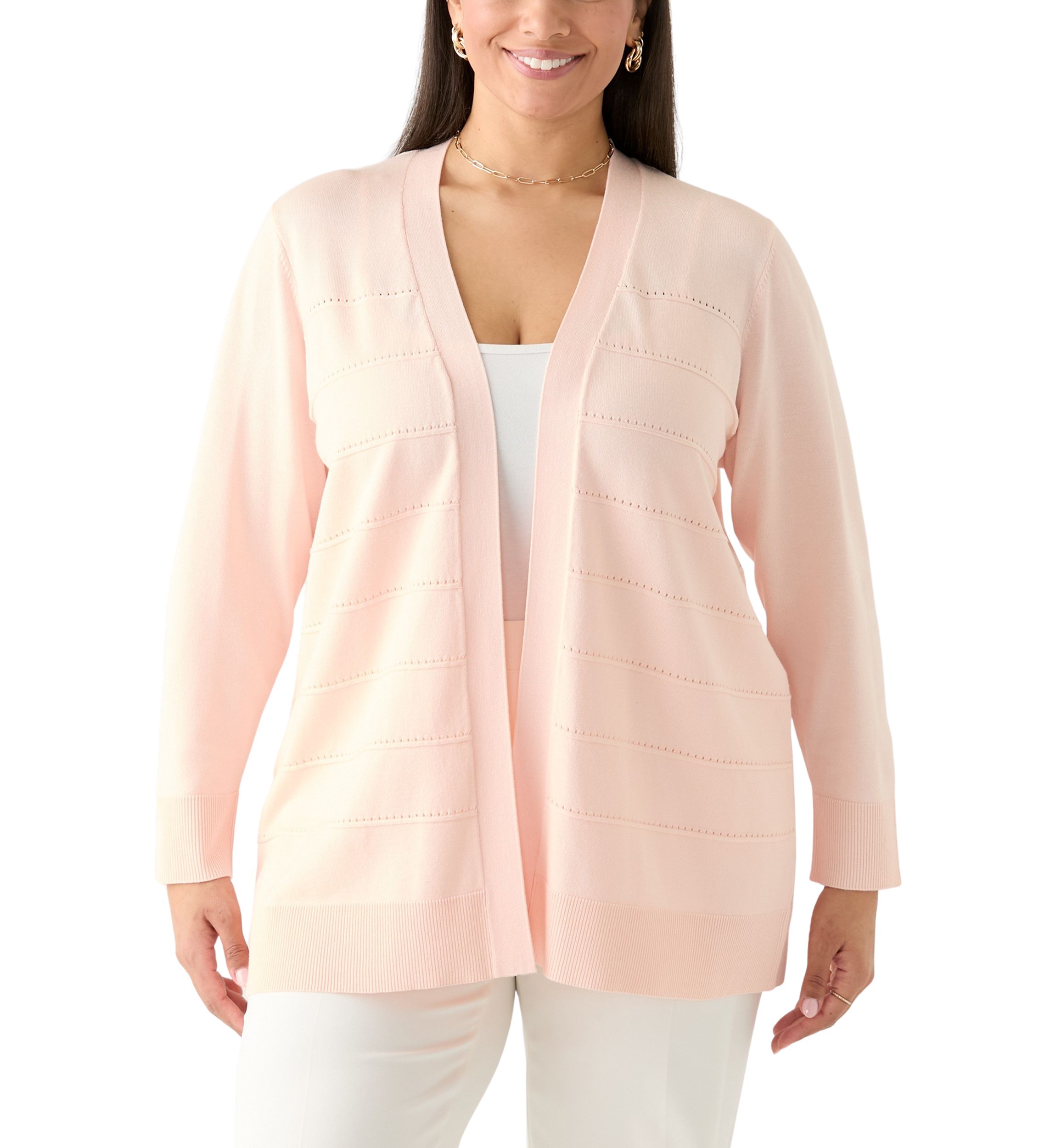 Womens Long Sleeve Pointelle Striped Cardigan 