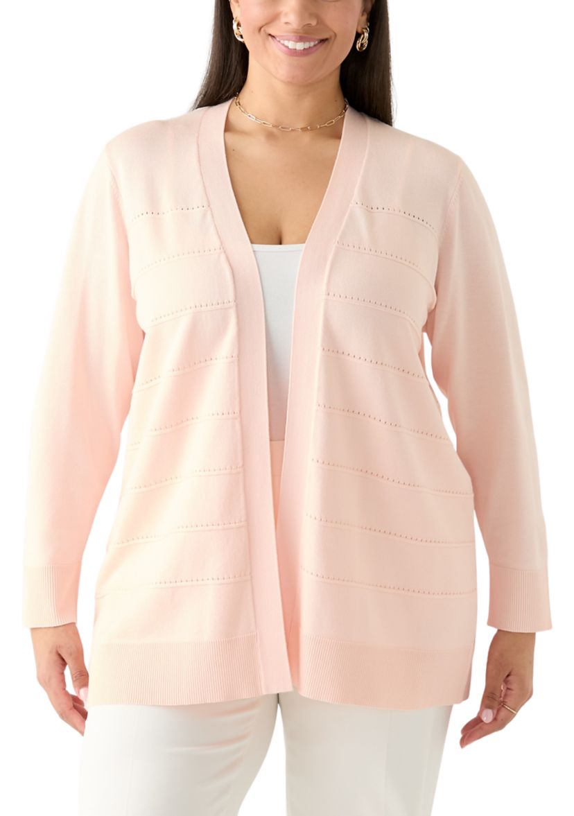 Womens Long Sleeve Pointelle Striped Cardigan 