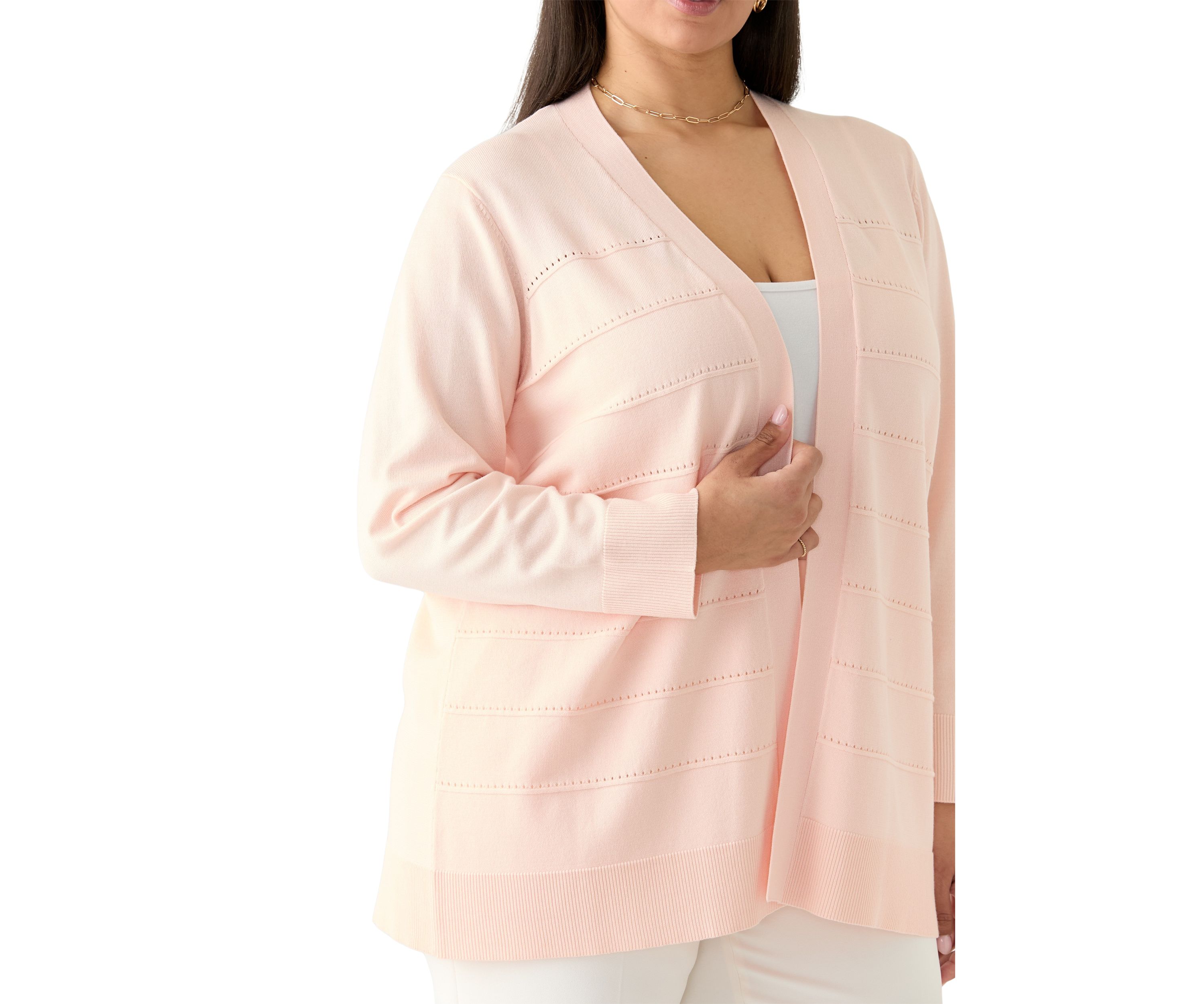 Womens Long Sleeve Pointelle Striped Cardigan 