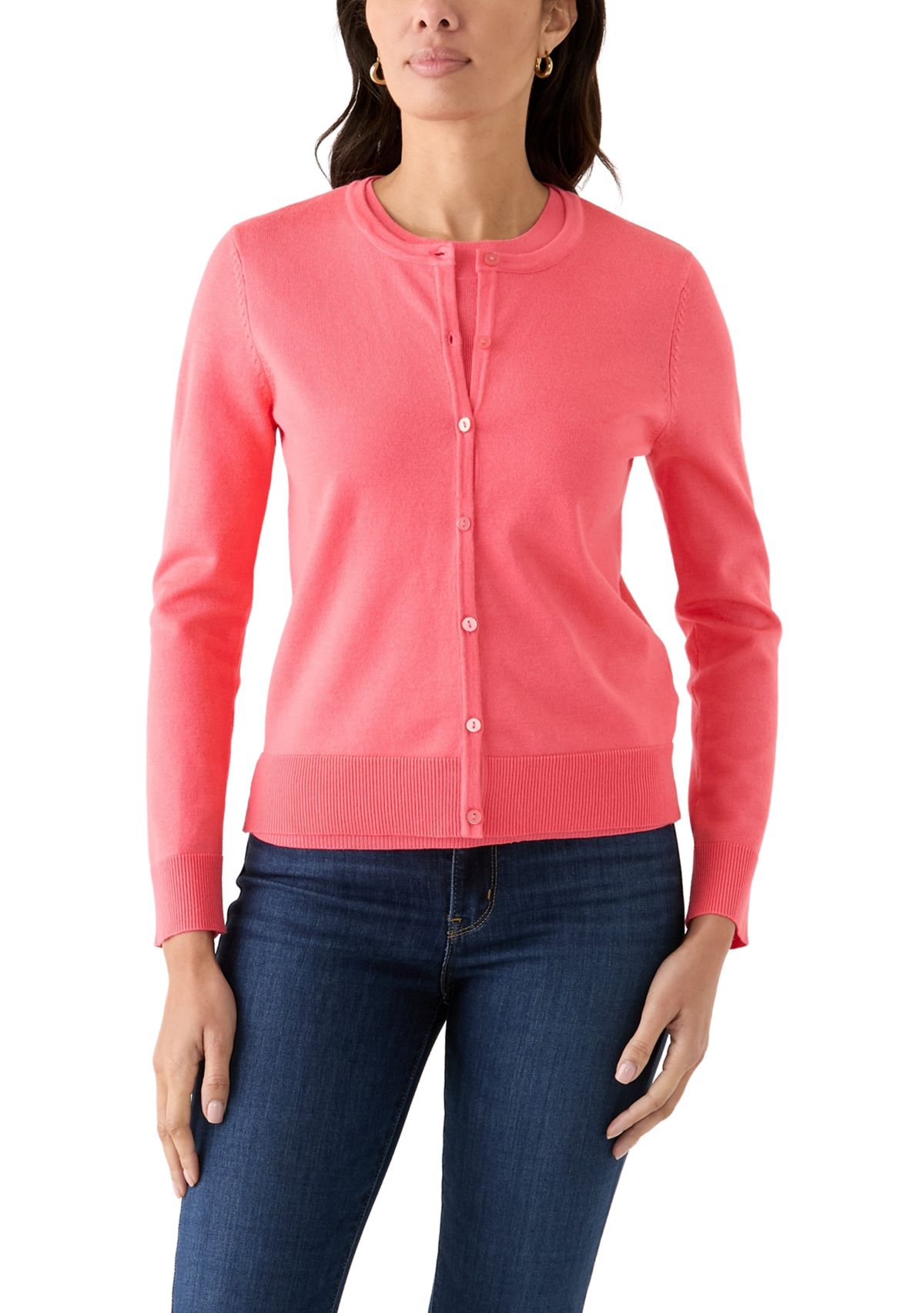 Petite Long Sleeve Solid Button Cardigan