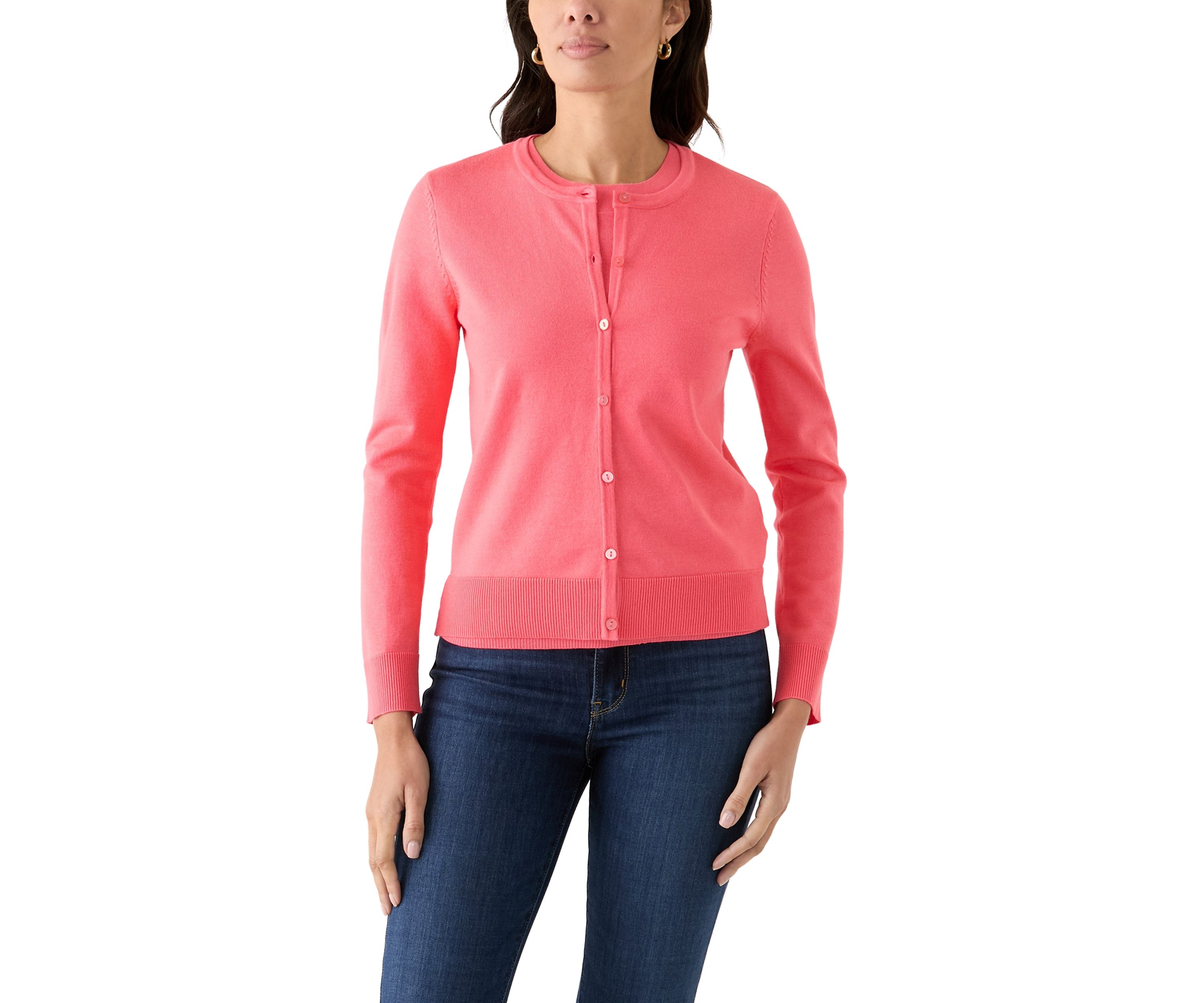 Petite Long Sleeve Solid Button Cardigan