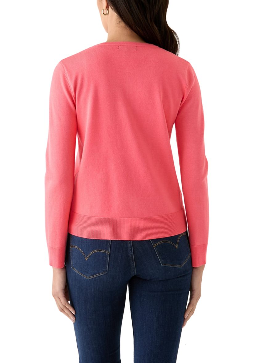 Petite Long Sleeve Solid Button Cardigan