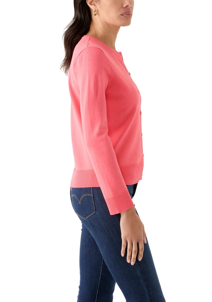 Petite Long Sleeve Solid Button Cardigan