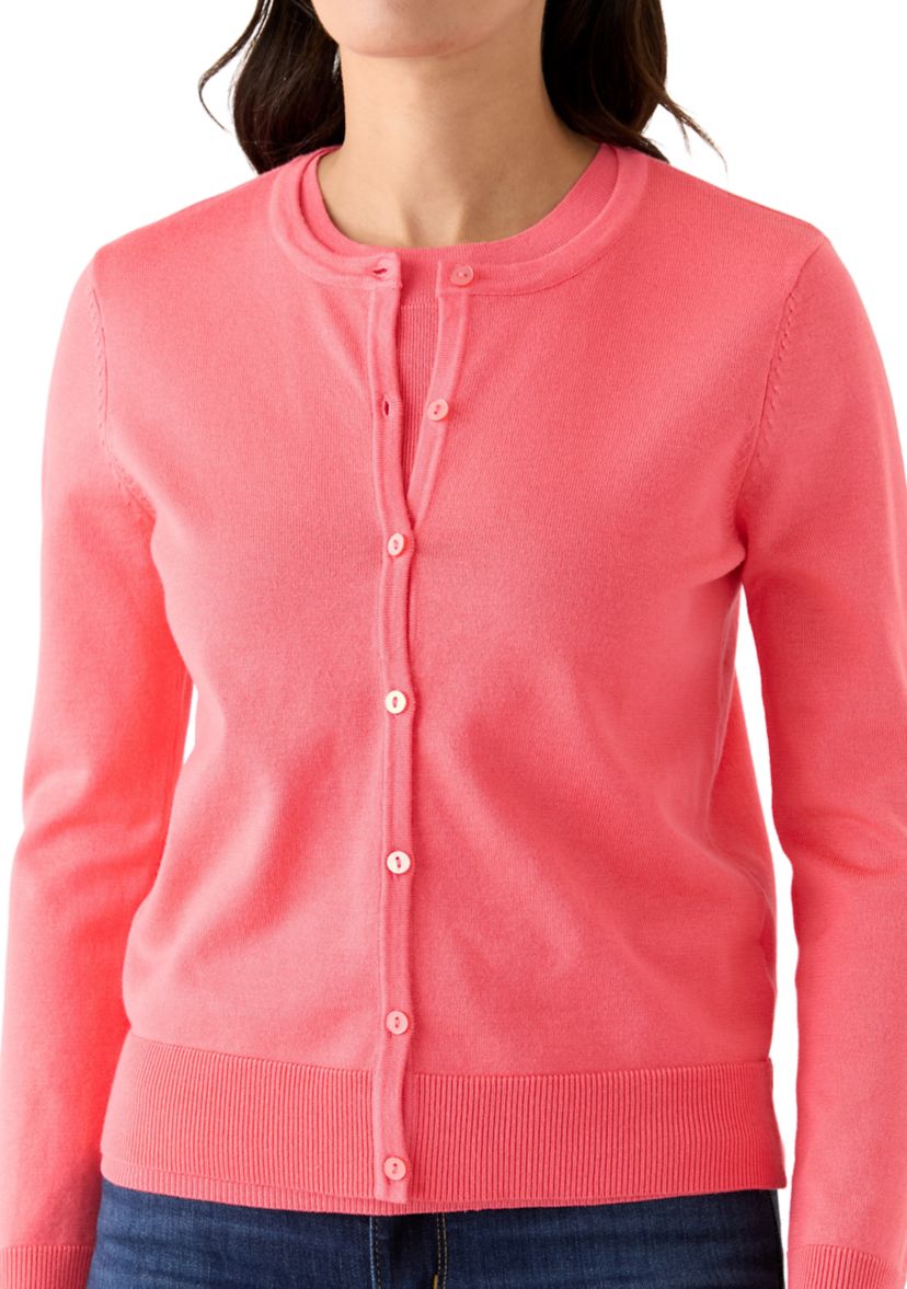Petite Long Sleeve Solid Button Cardigan