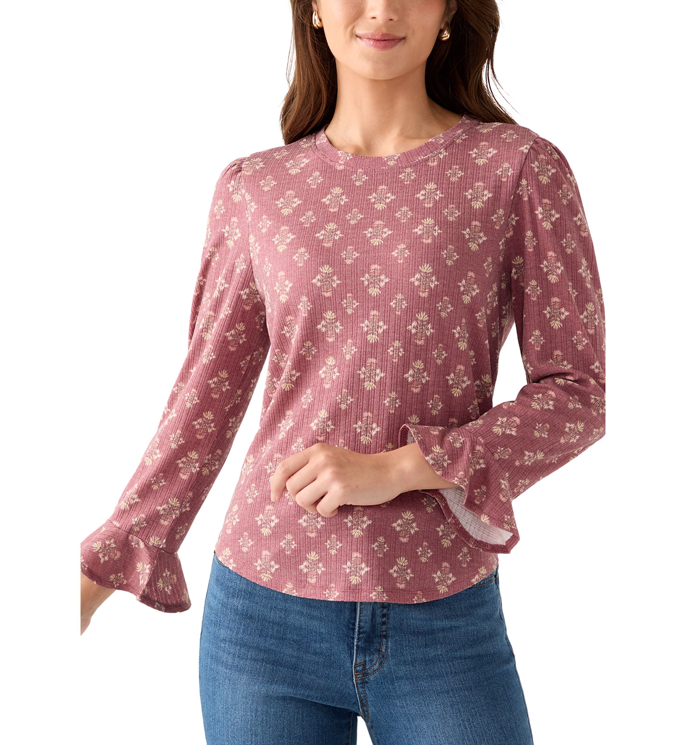 Petite Printed Ruffle Hem Top