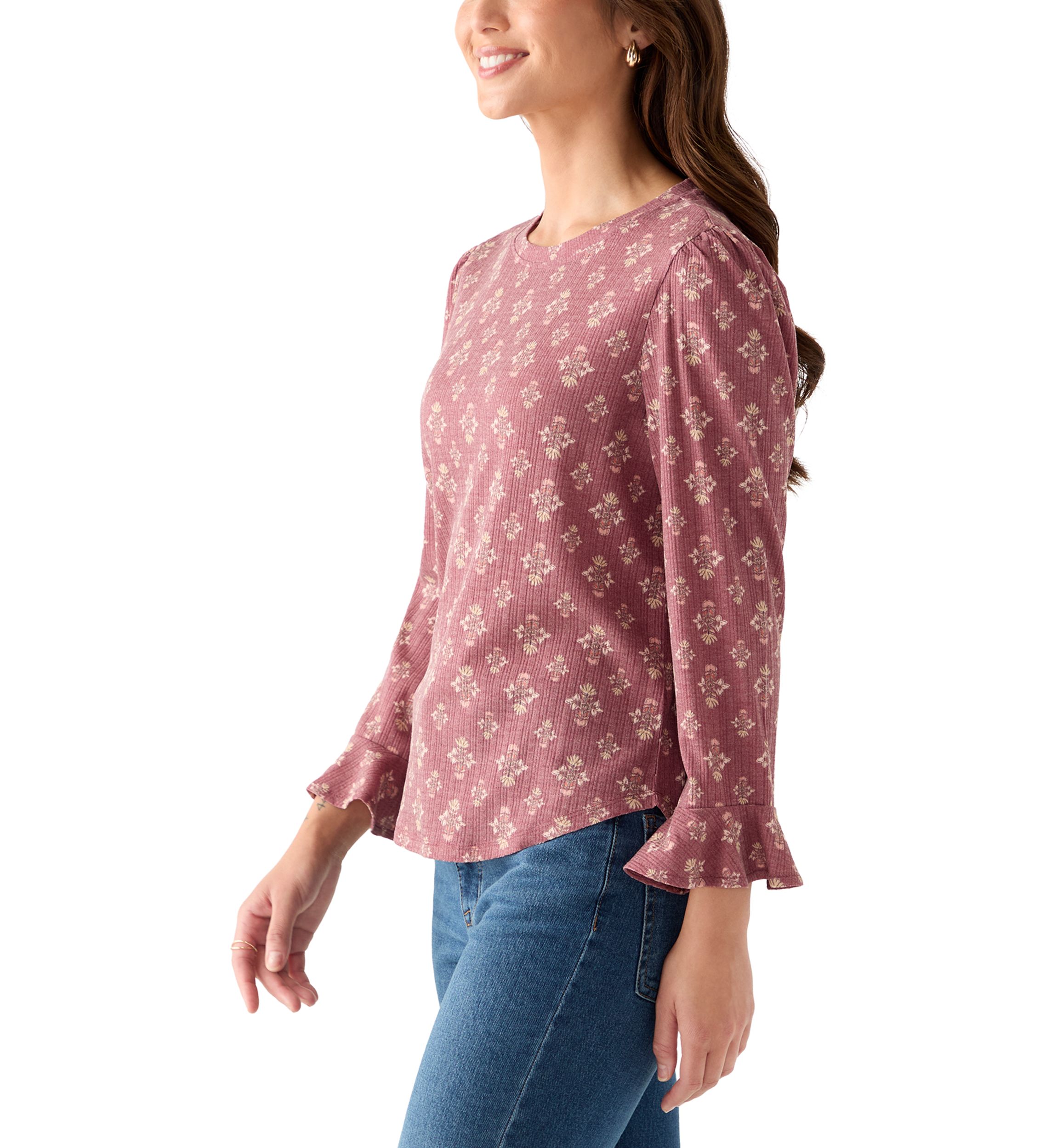 Petite Printed Ruffle Hem Top