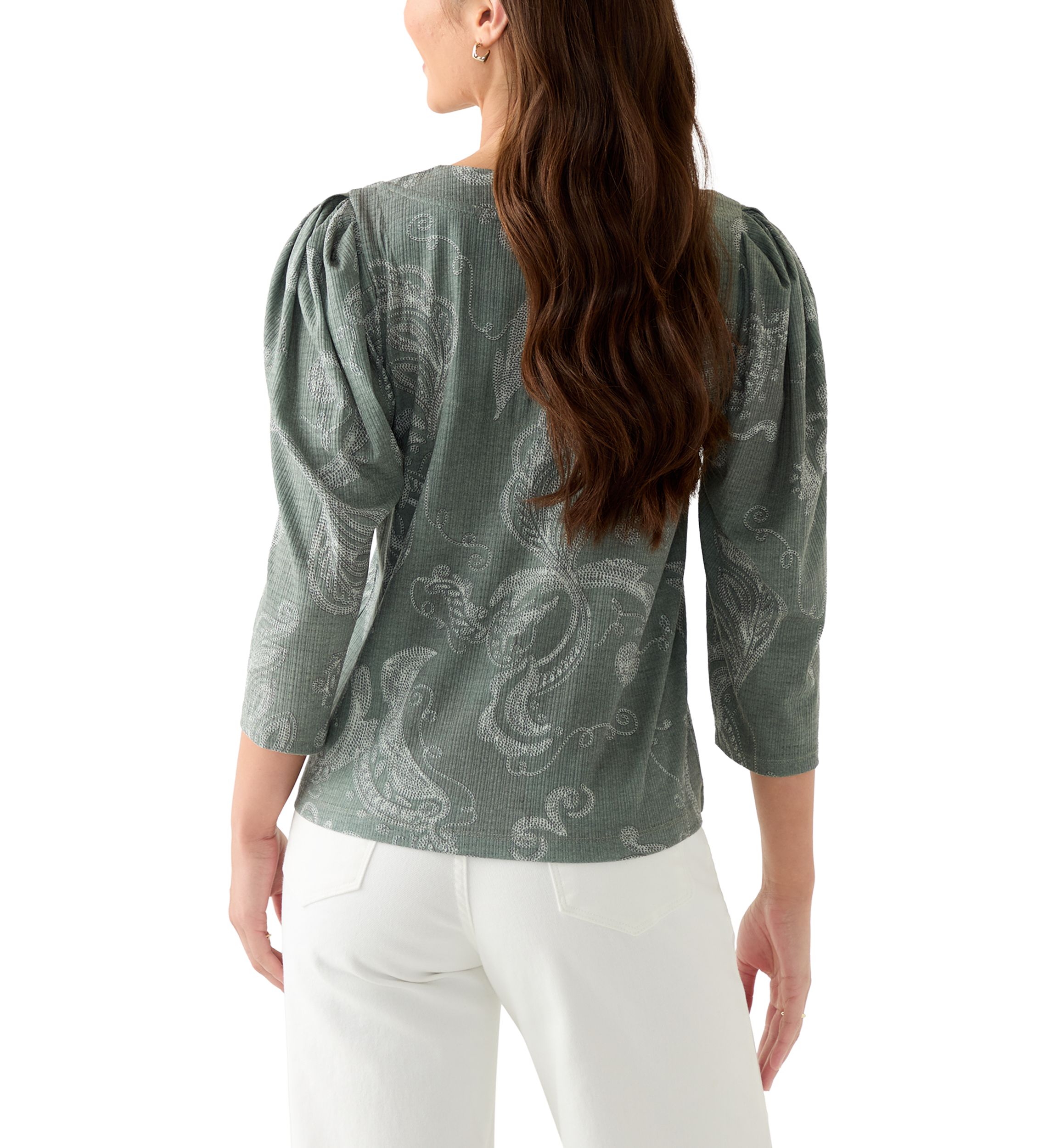 Petite Floral Ribbed Split Neck Top