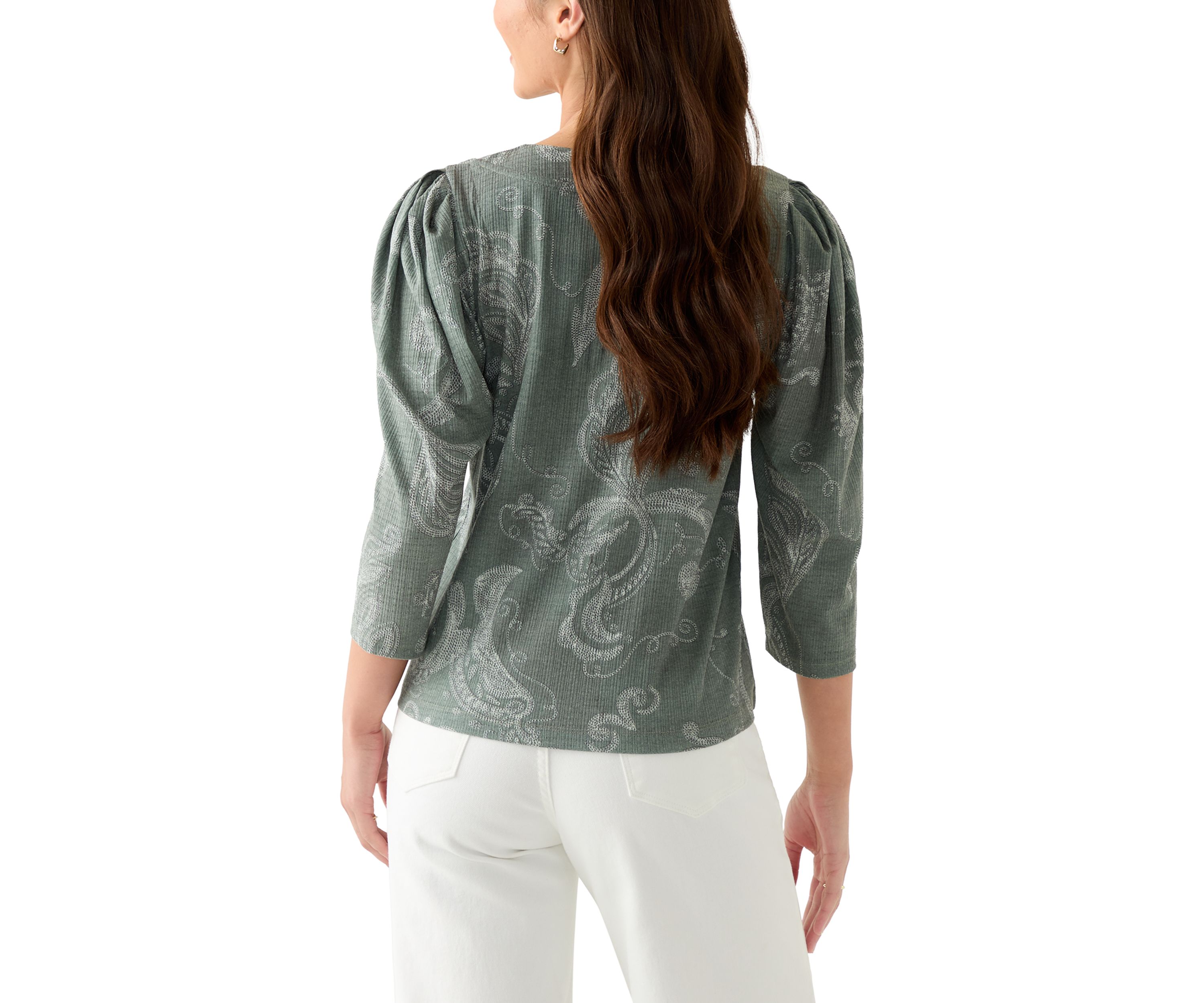 Petite Floral Ribbed Split Neck Top