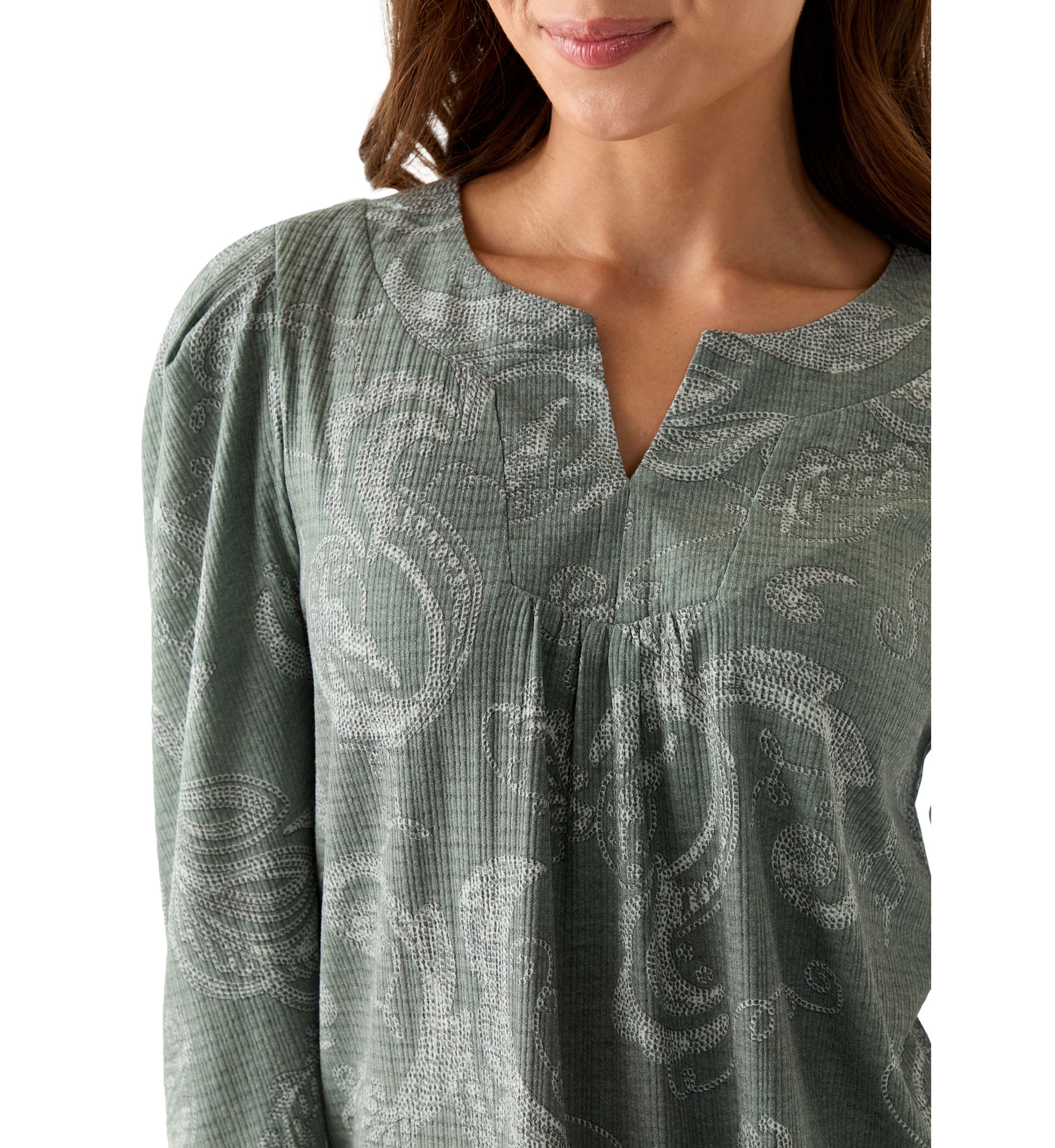 Petite Floral Ribbed Split Neck Top