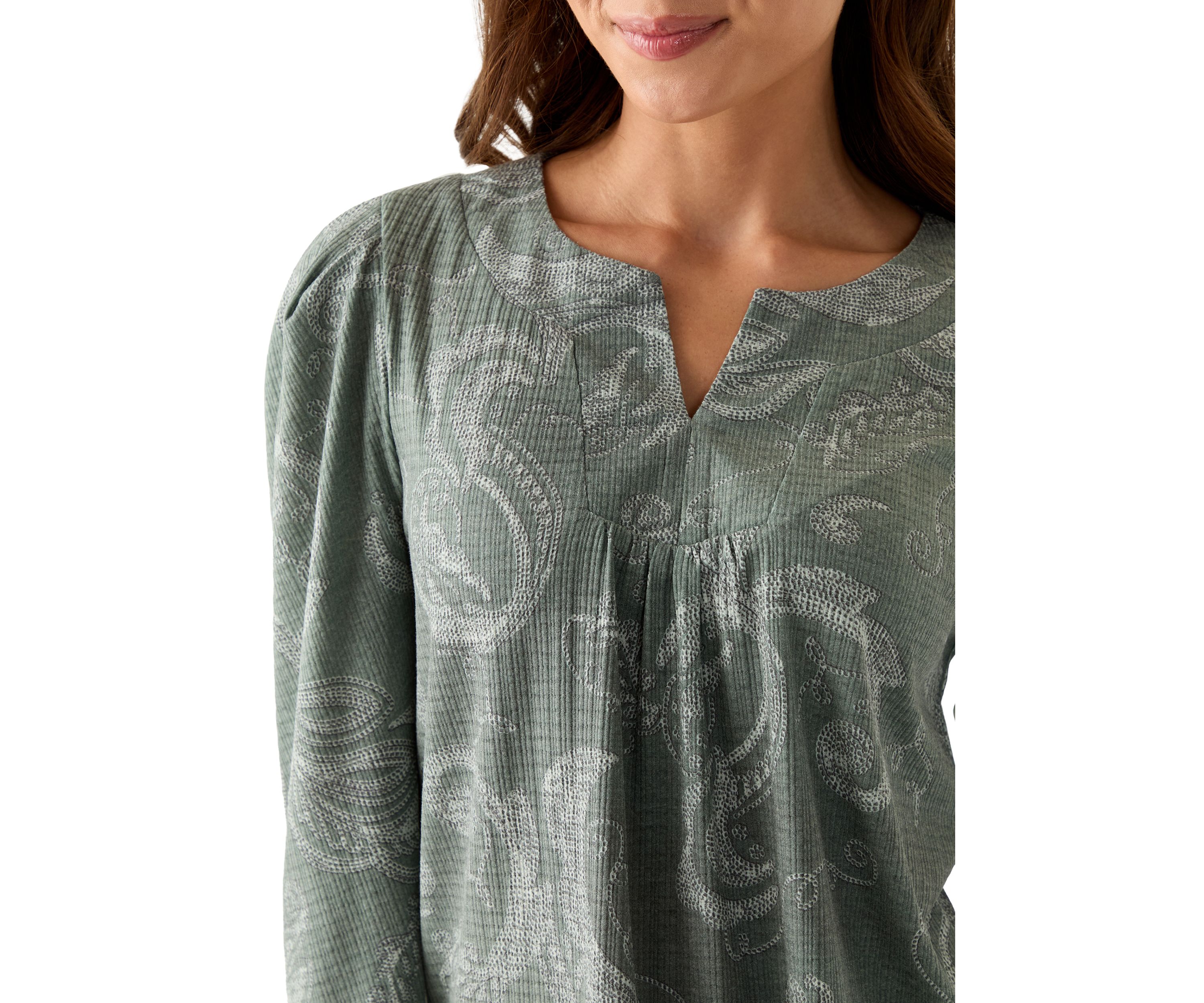 Petite Floral Ribbed Split Neck Top