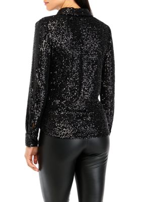 Cable & Gauge Plus All Over Sequins Top With Keyhole And Open