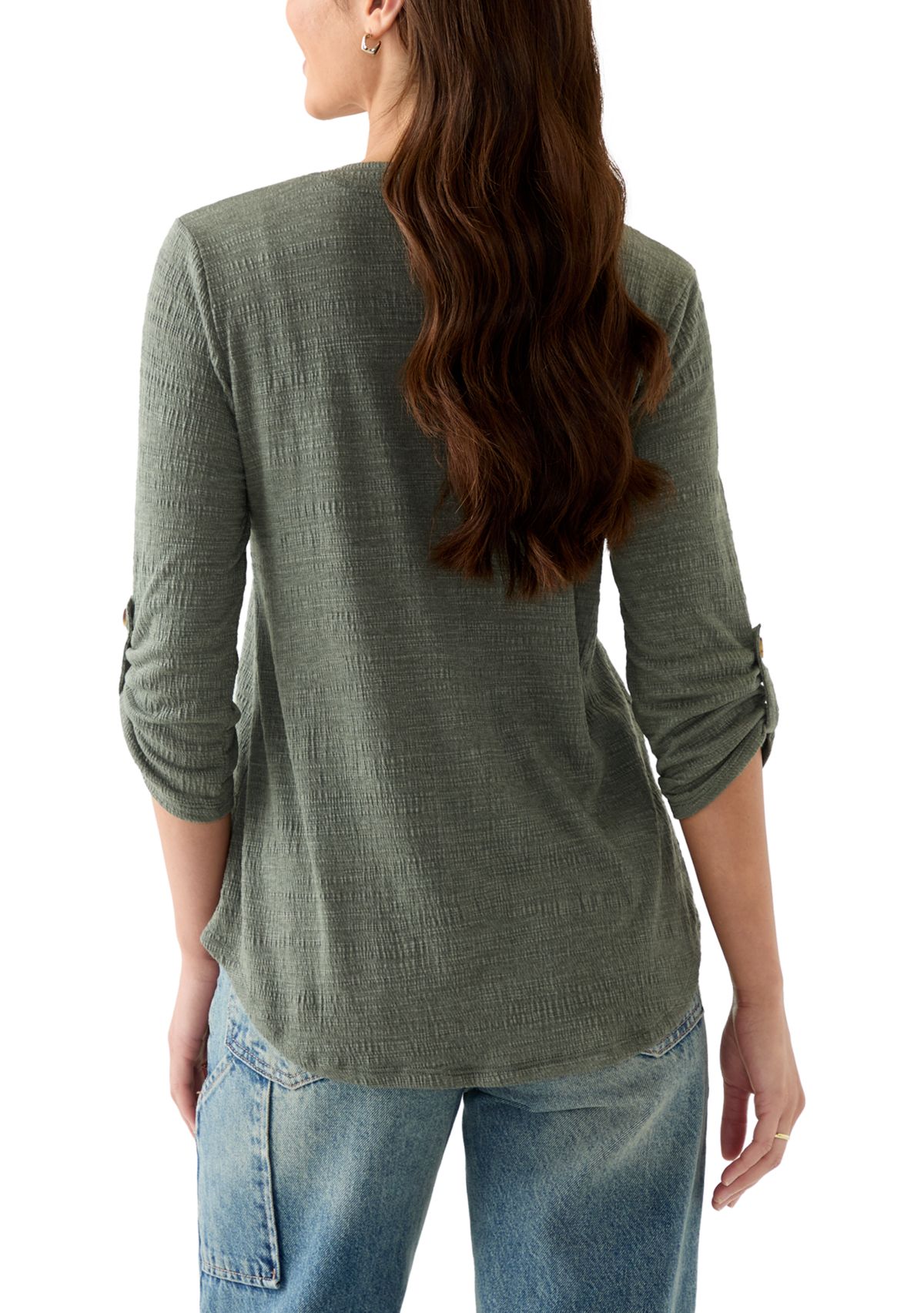 Petite Crinkle Knit Camp Top with Patch Pocket