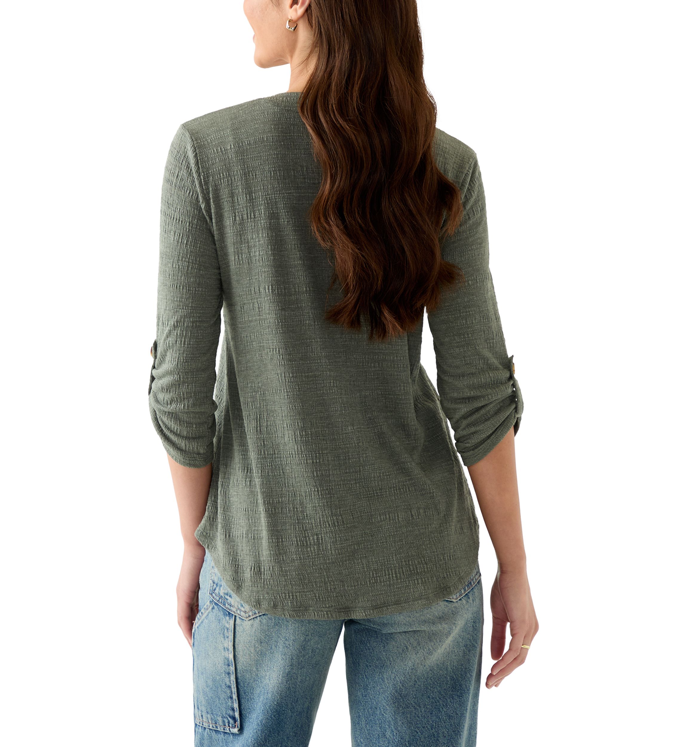 Petite Crinkle Knit Camp Top with Patch Pocket