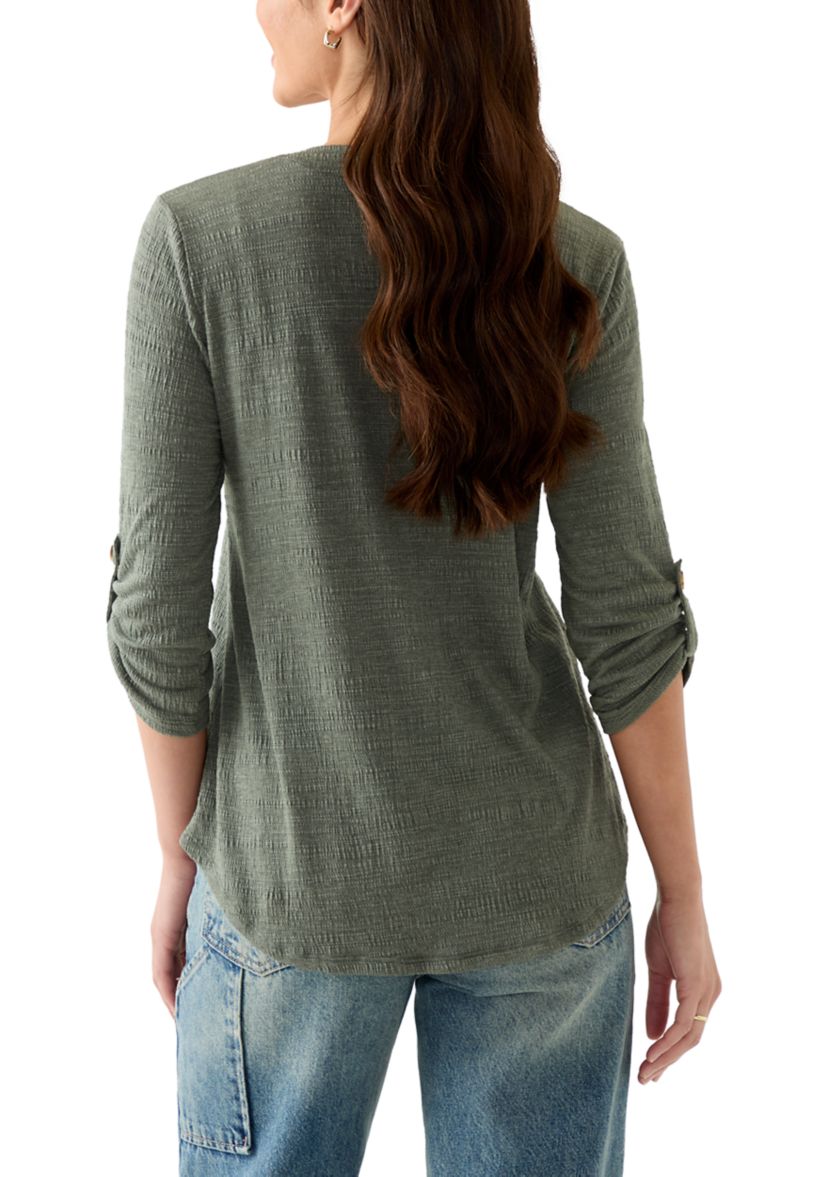 Petite Crinkle Knit Camp Top with Patch Pocket
