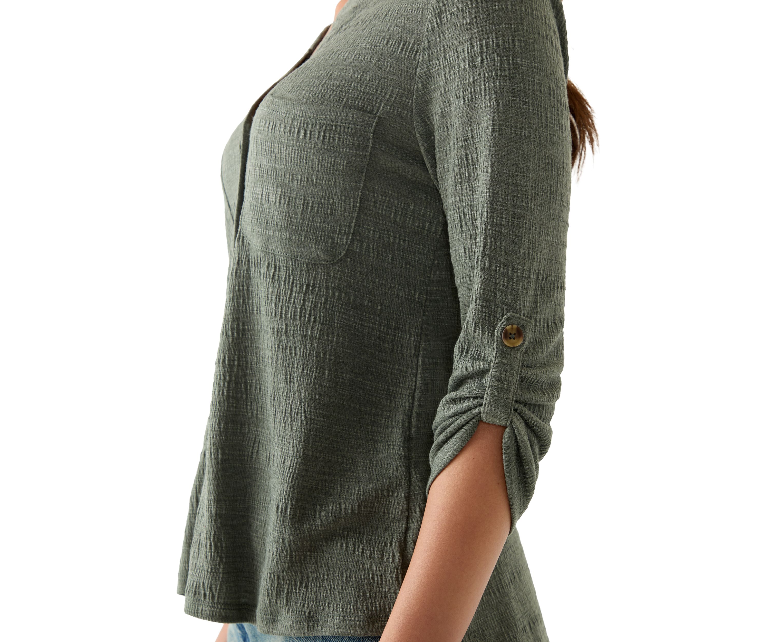 Petite Crinkle Knit Camp Top with Patch Pocket