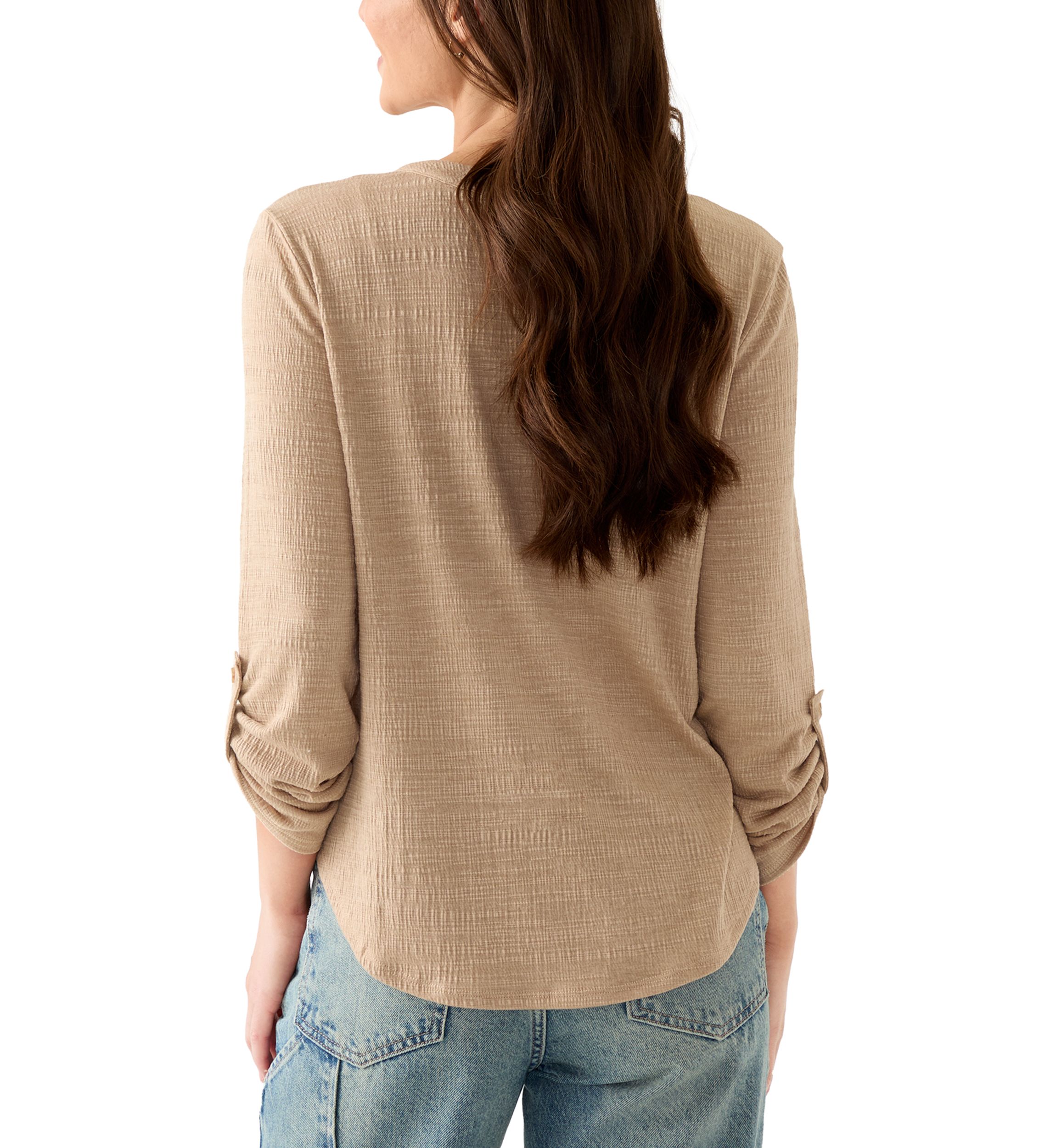 Petite Majolica Blue Embroidered Henley Top